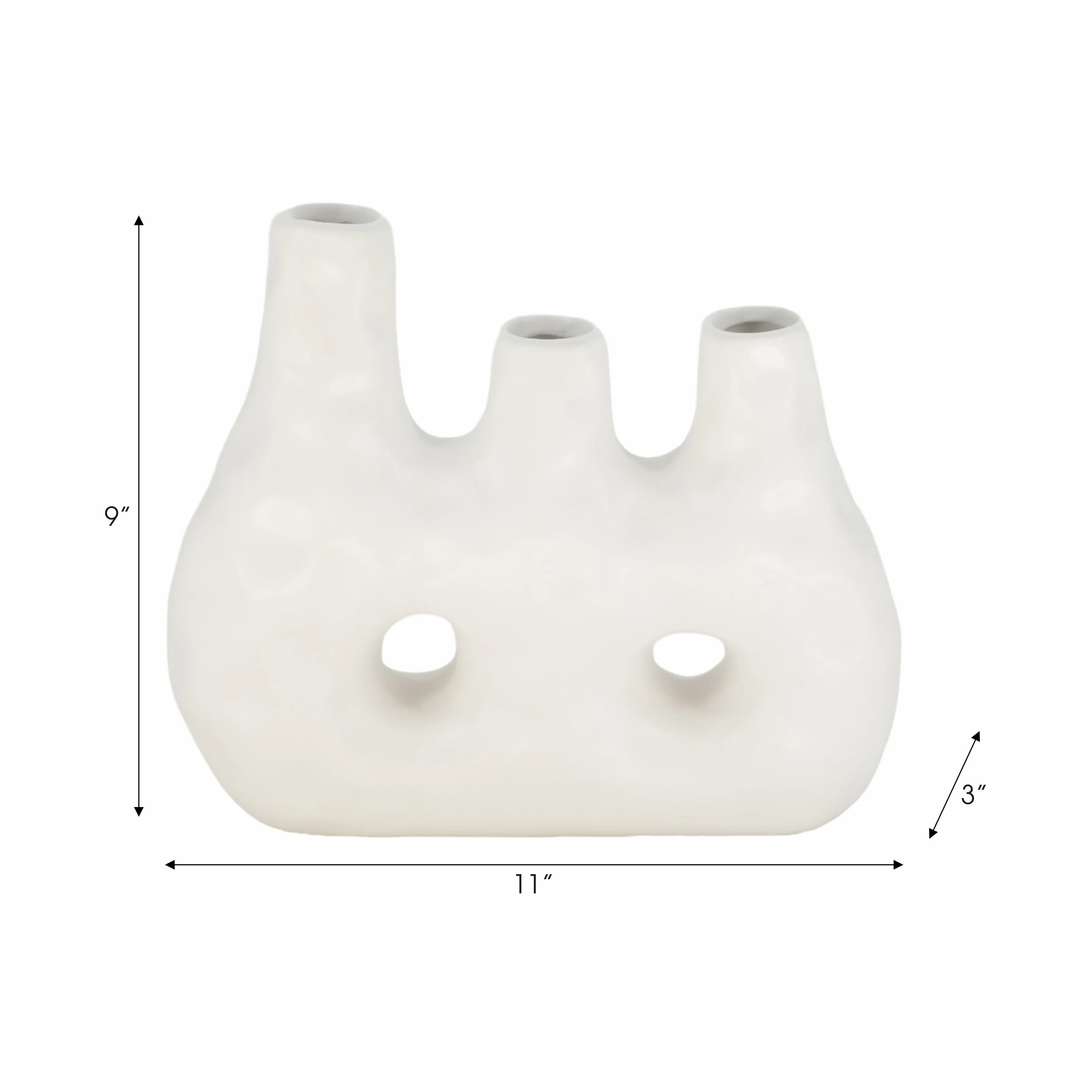 11" 3 Opening Vase, Ivory