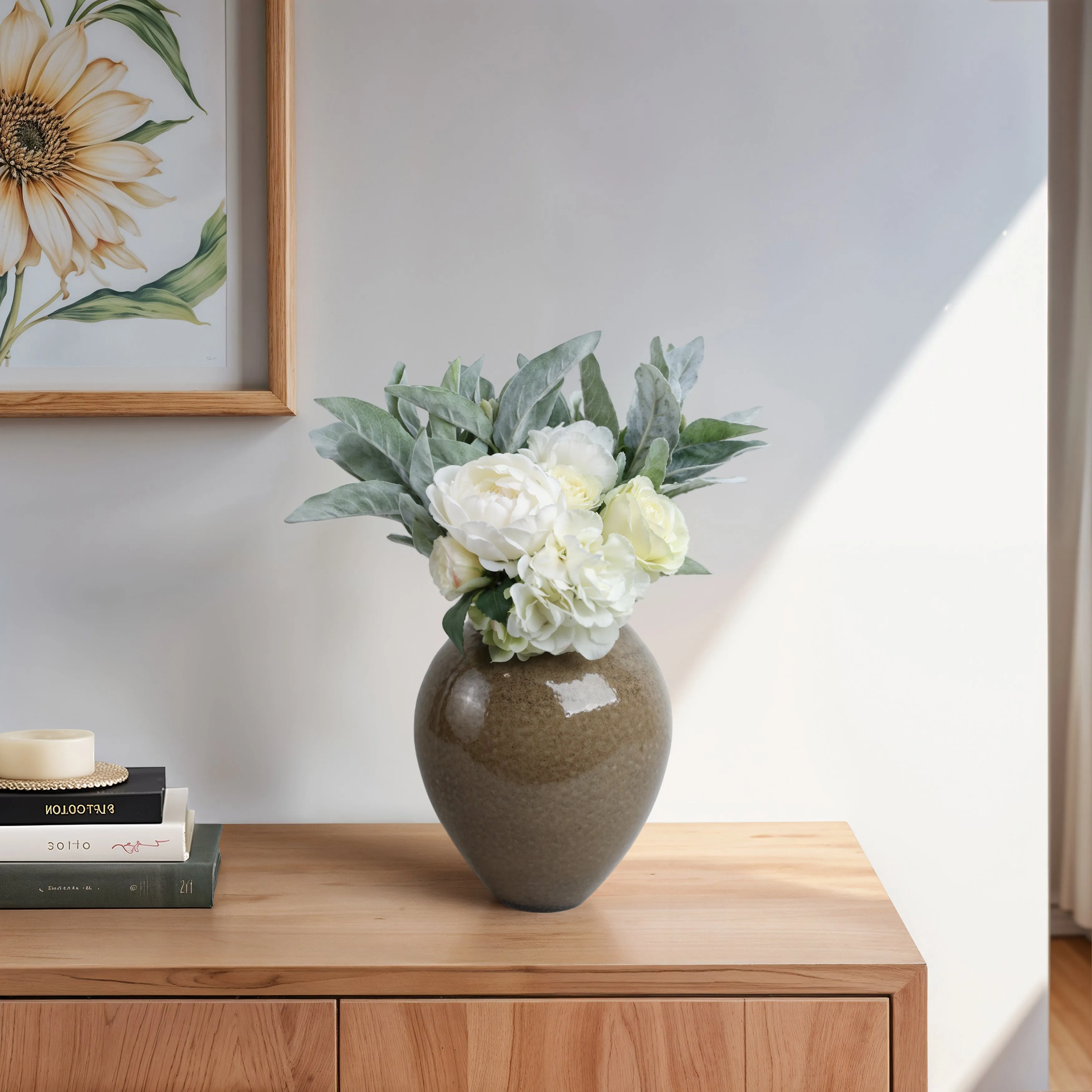 11" Callen Wide Porcelain Vase, Brown