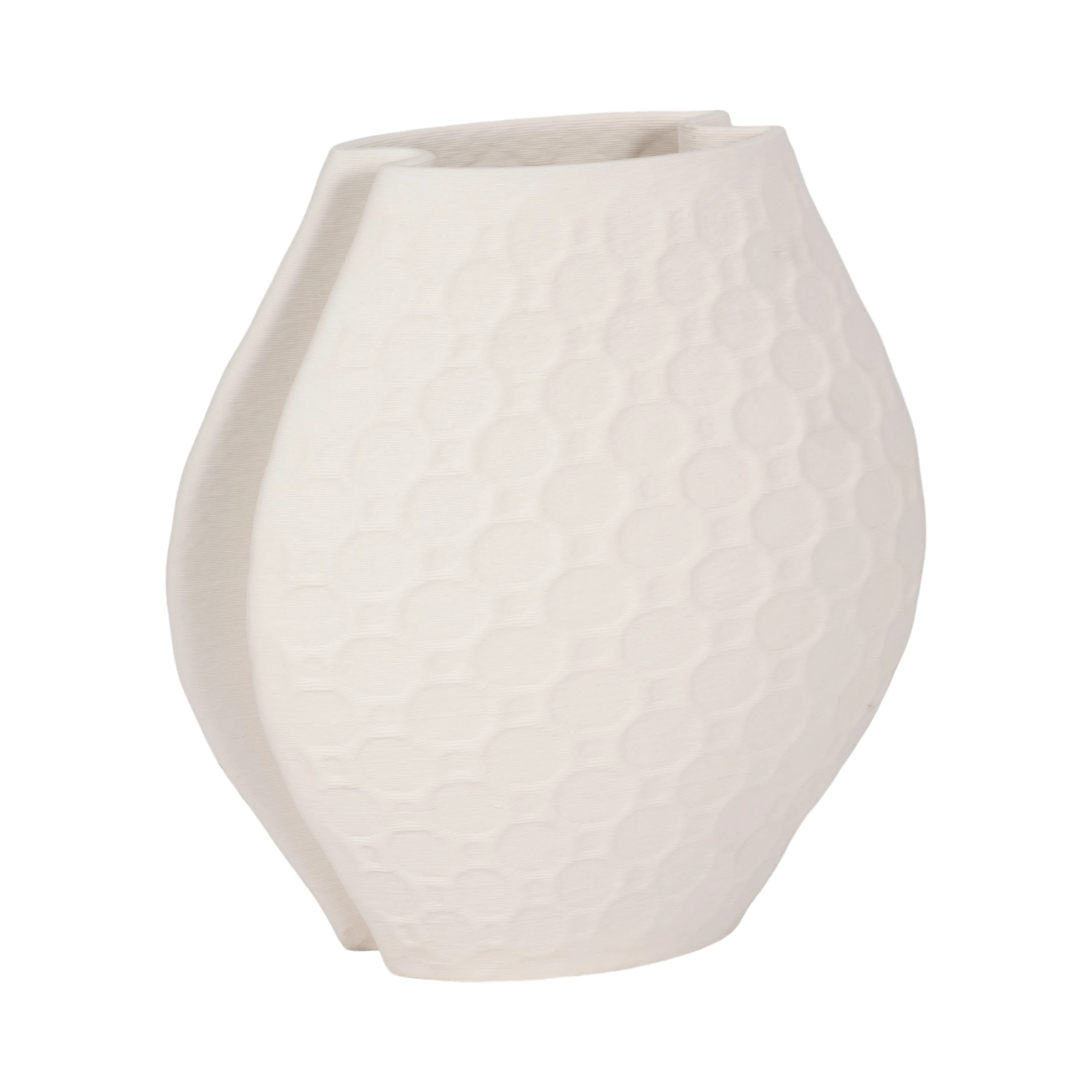 11" ELPHANTINE 3D PRINTED VASE, IVORY/BEIGE