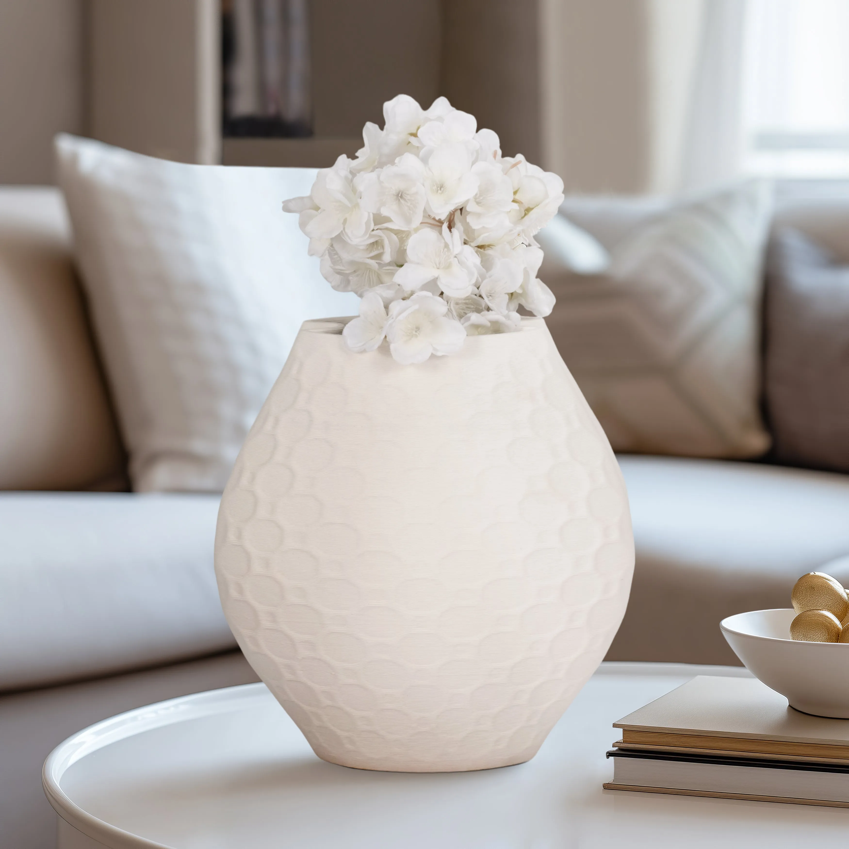 11" ELPHANTINE 3D PRINTED VASE, IVORY/BEIGE