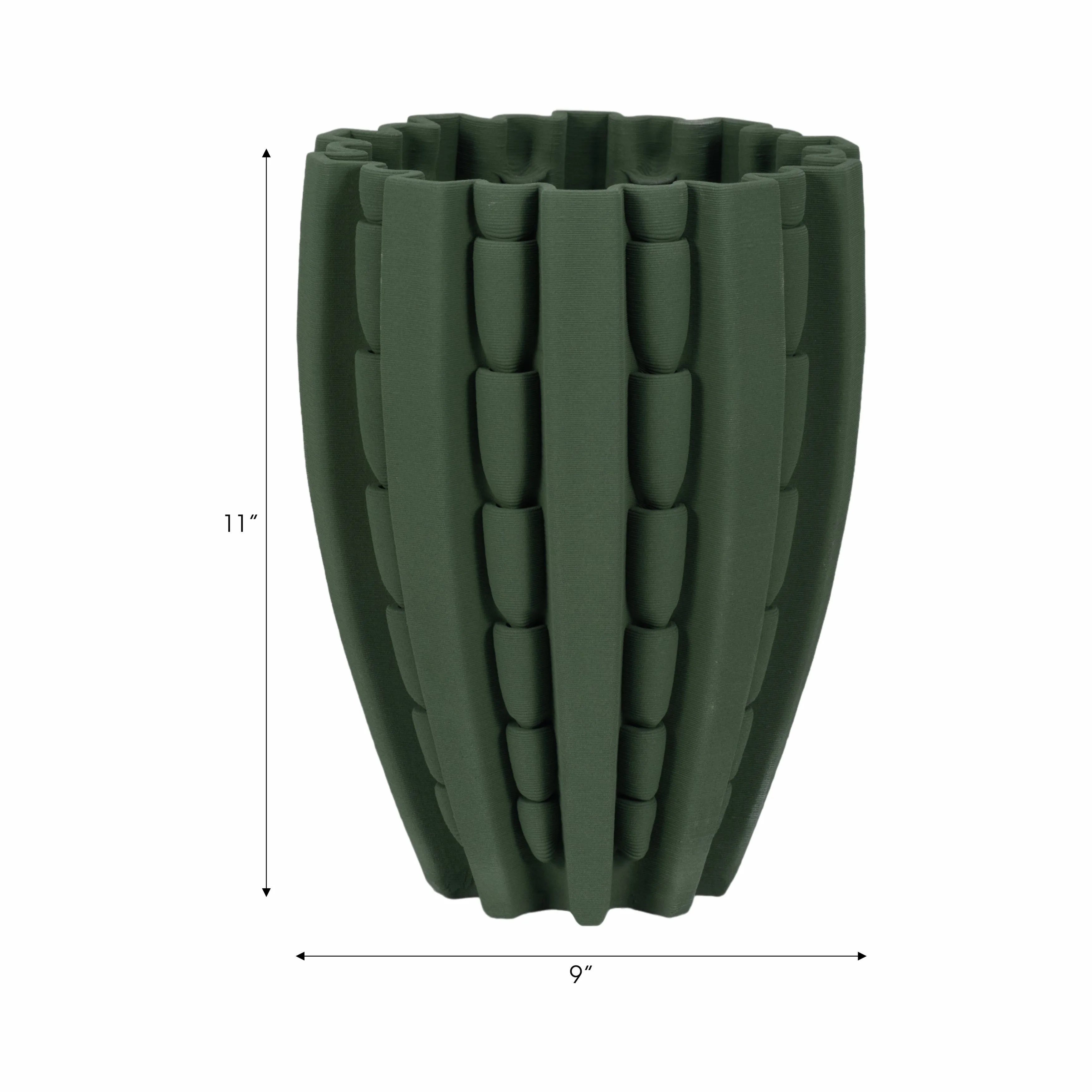 11" LAKELAND 3D PRINTED VASE, GREEN