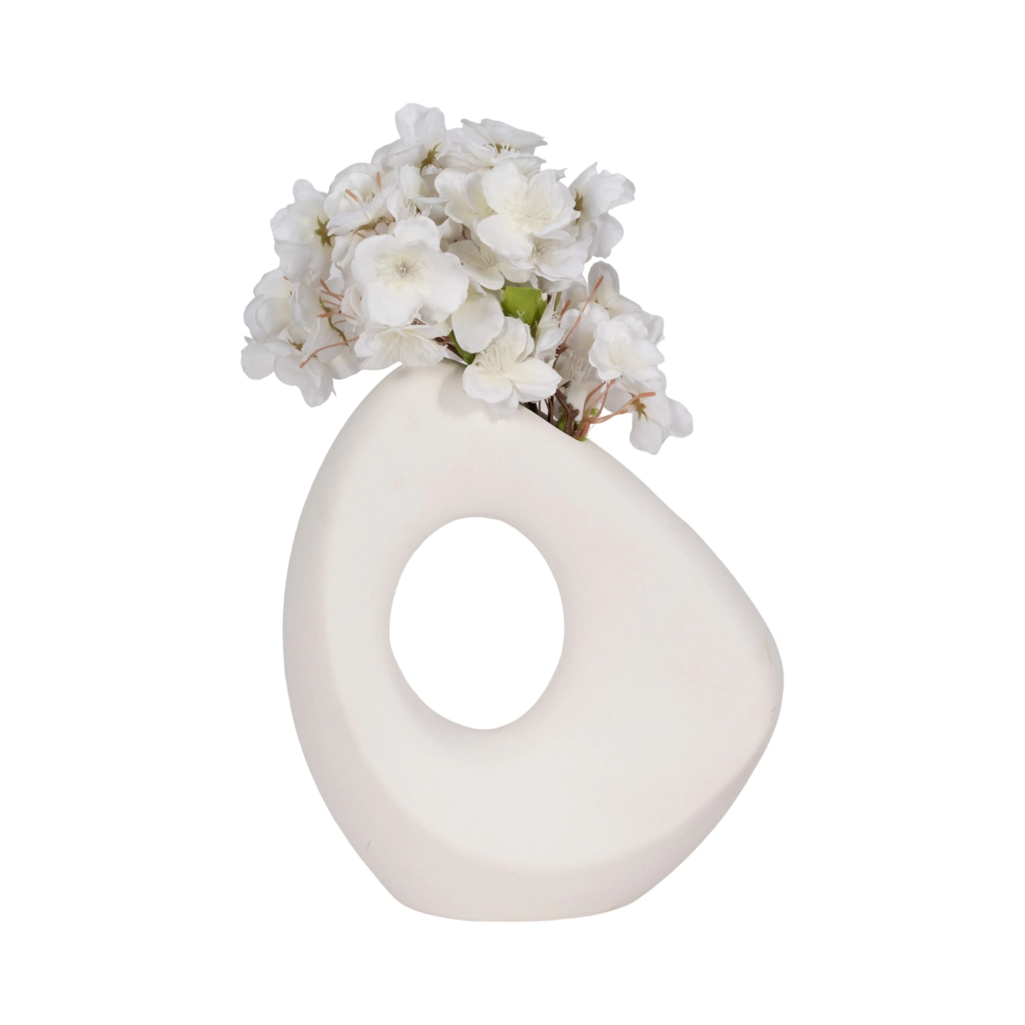 11" Lopsided Open Cut Out Vase Sand Texture, White