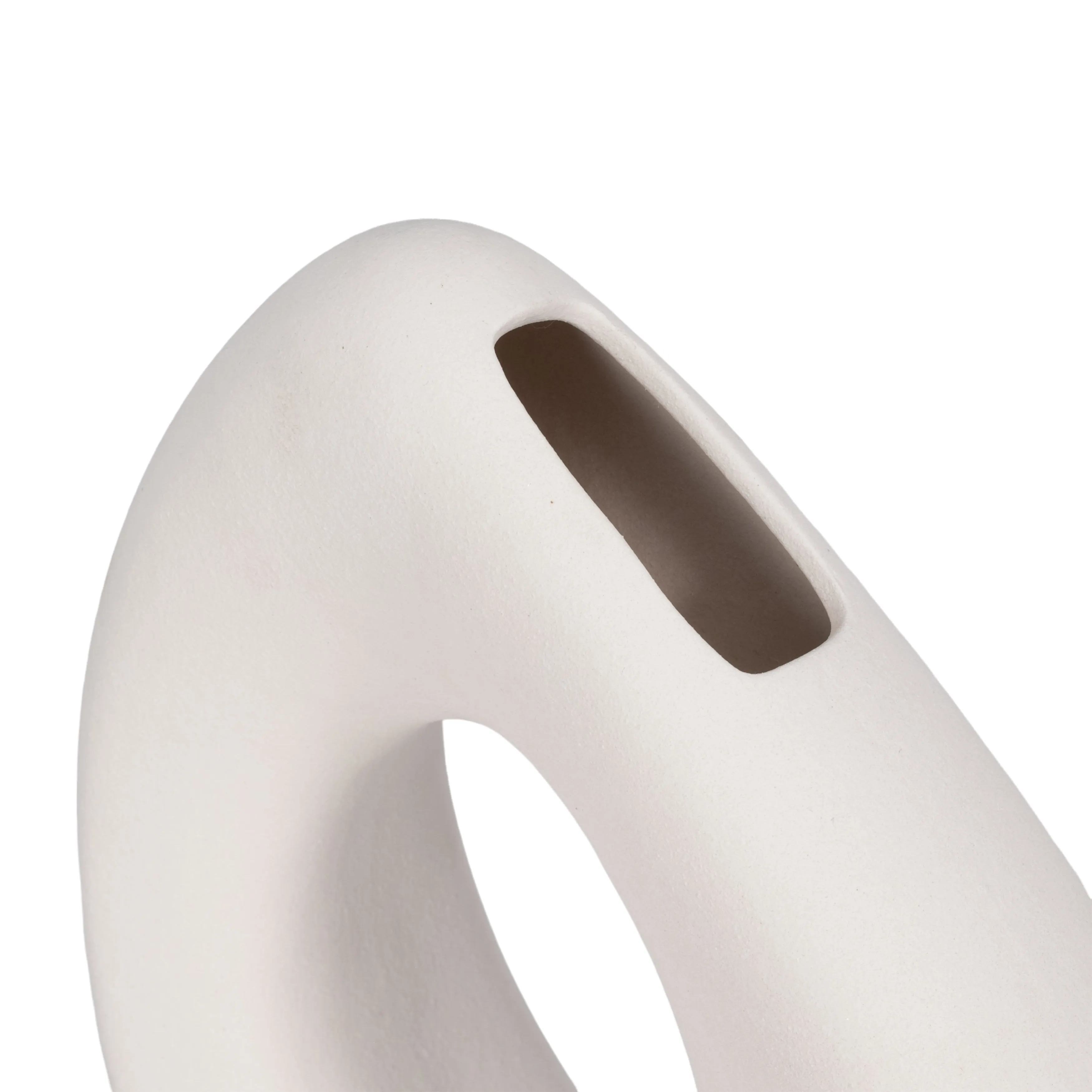 11" Lopsided Open Cut Out Vase Sand Texture, White