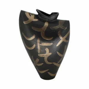 11" Ponce Tribal Black & Gold Vase