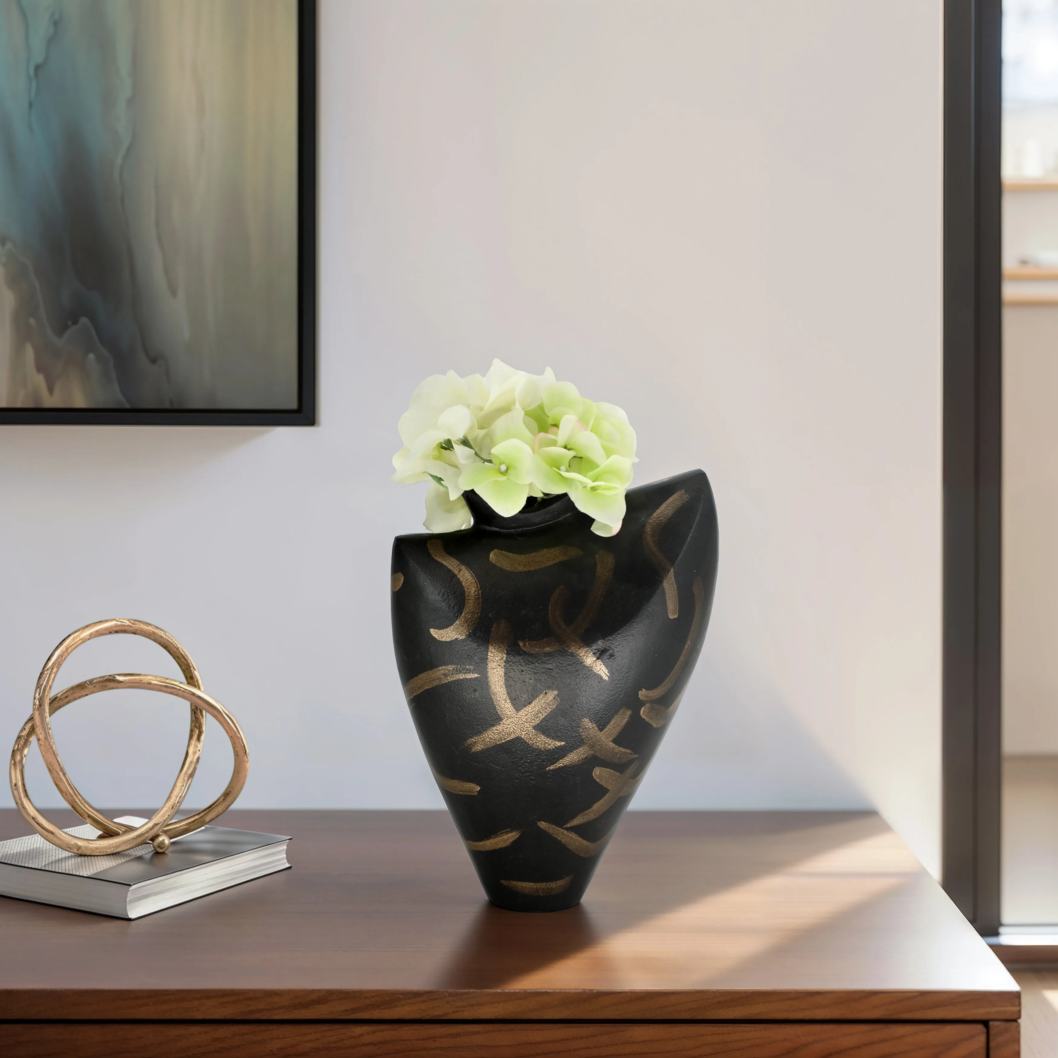 11" Ponce Tribal Black & Gold Vase