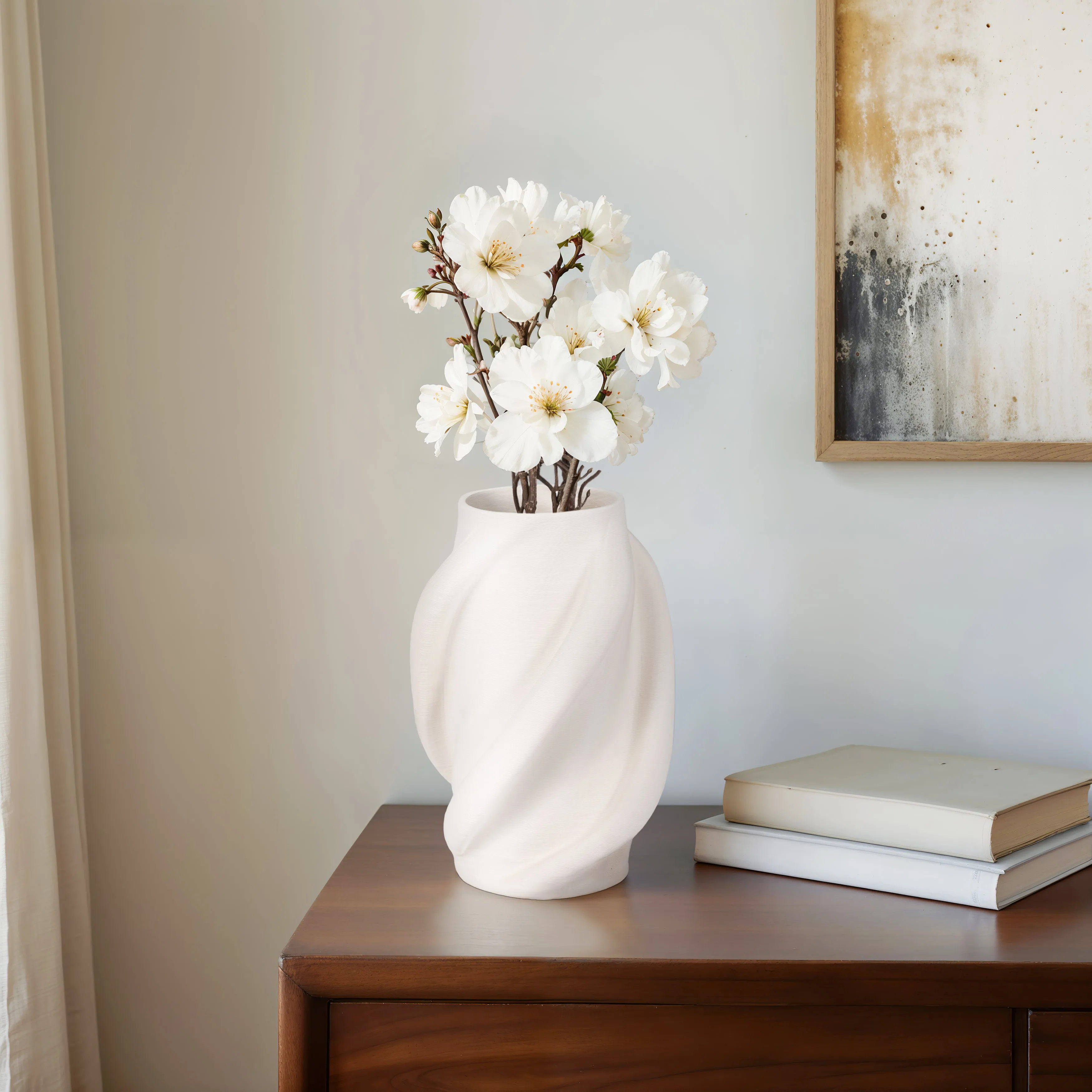 12" MURANO 3D PRINTED SMALL VASE, WHITE