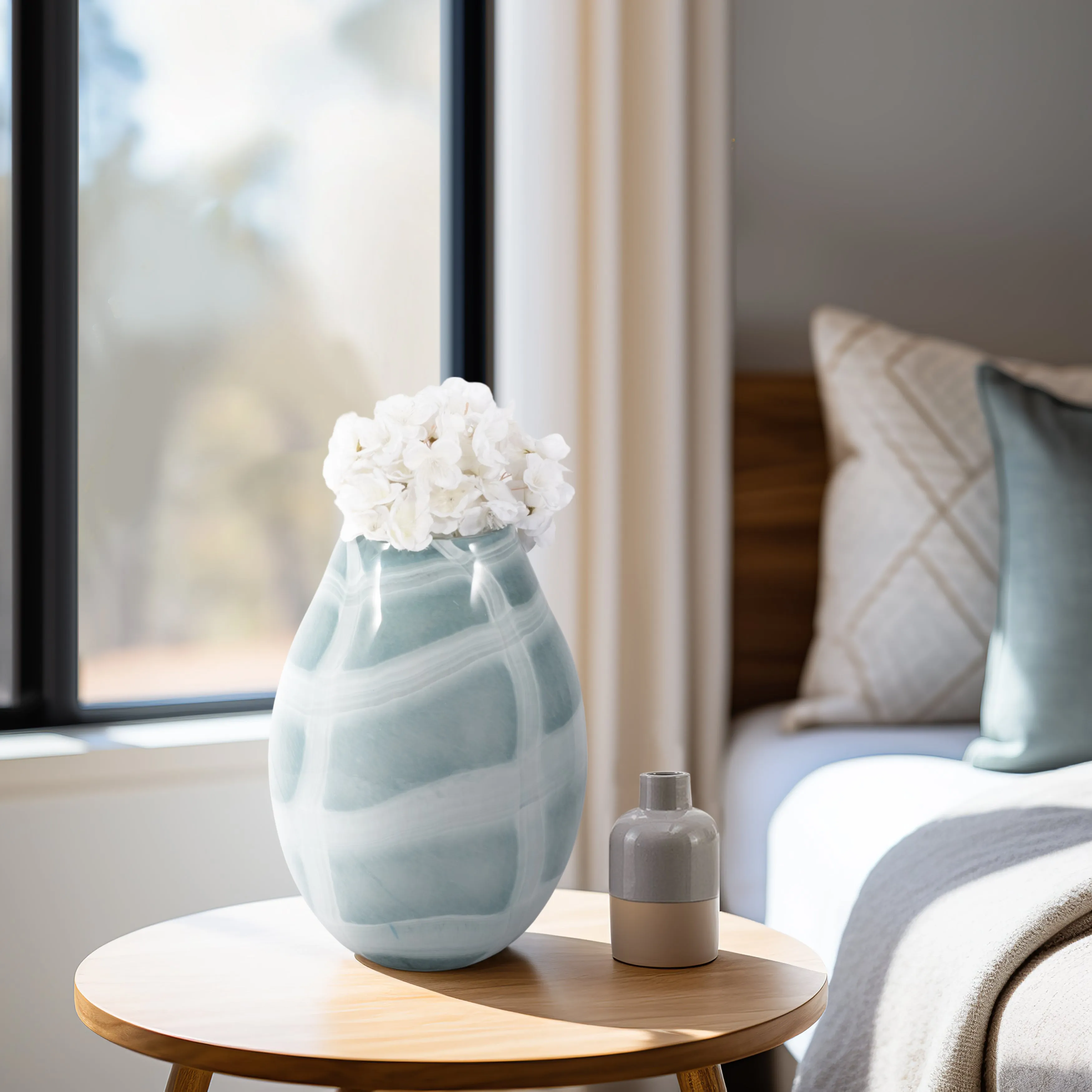 12" Slim Swirled Vase, Blue/white