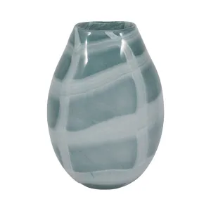 12" Slim Swirled Vase, Blue/white