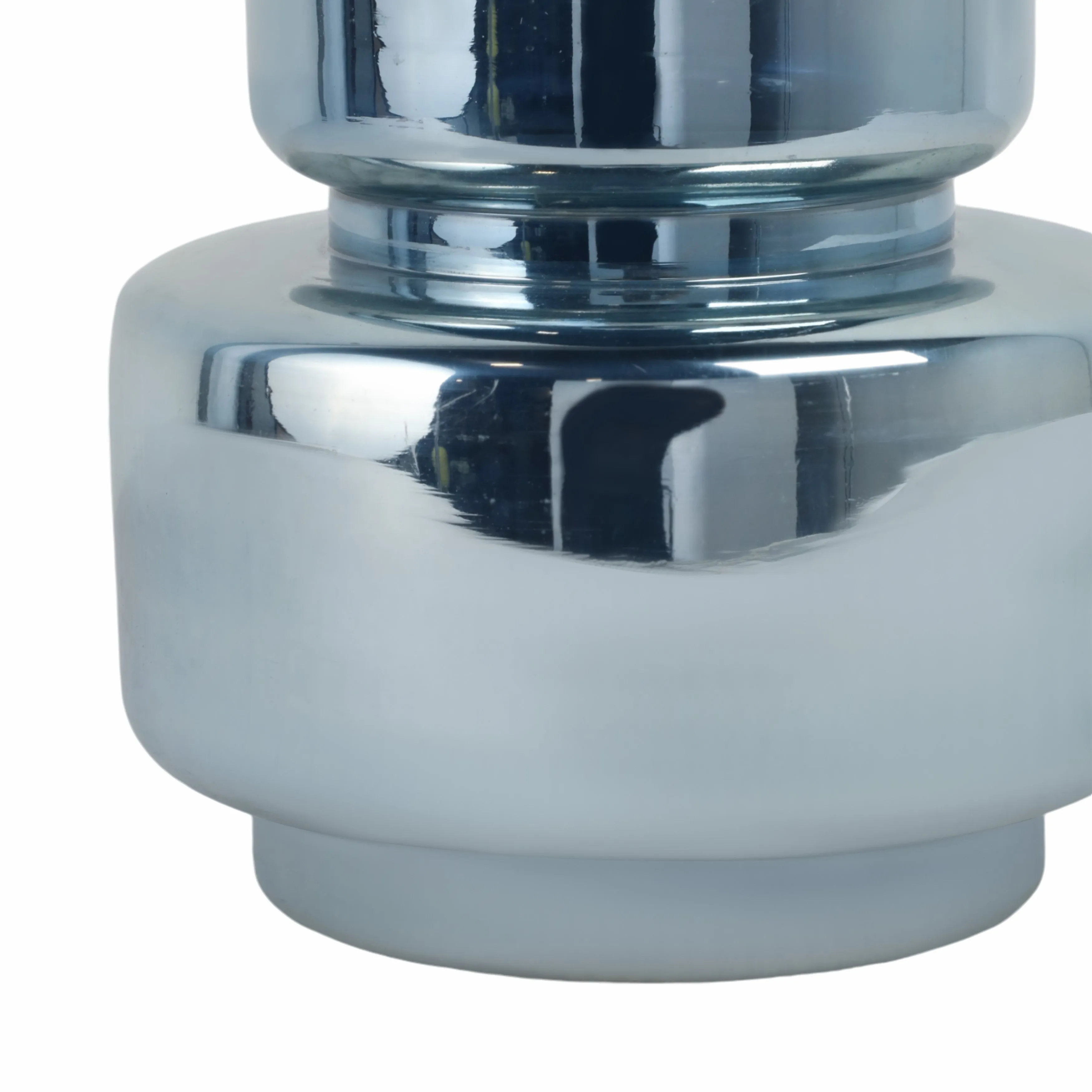 12" Stacked Cylinder Glass Vase, Blue Silver