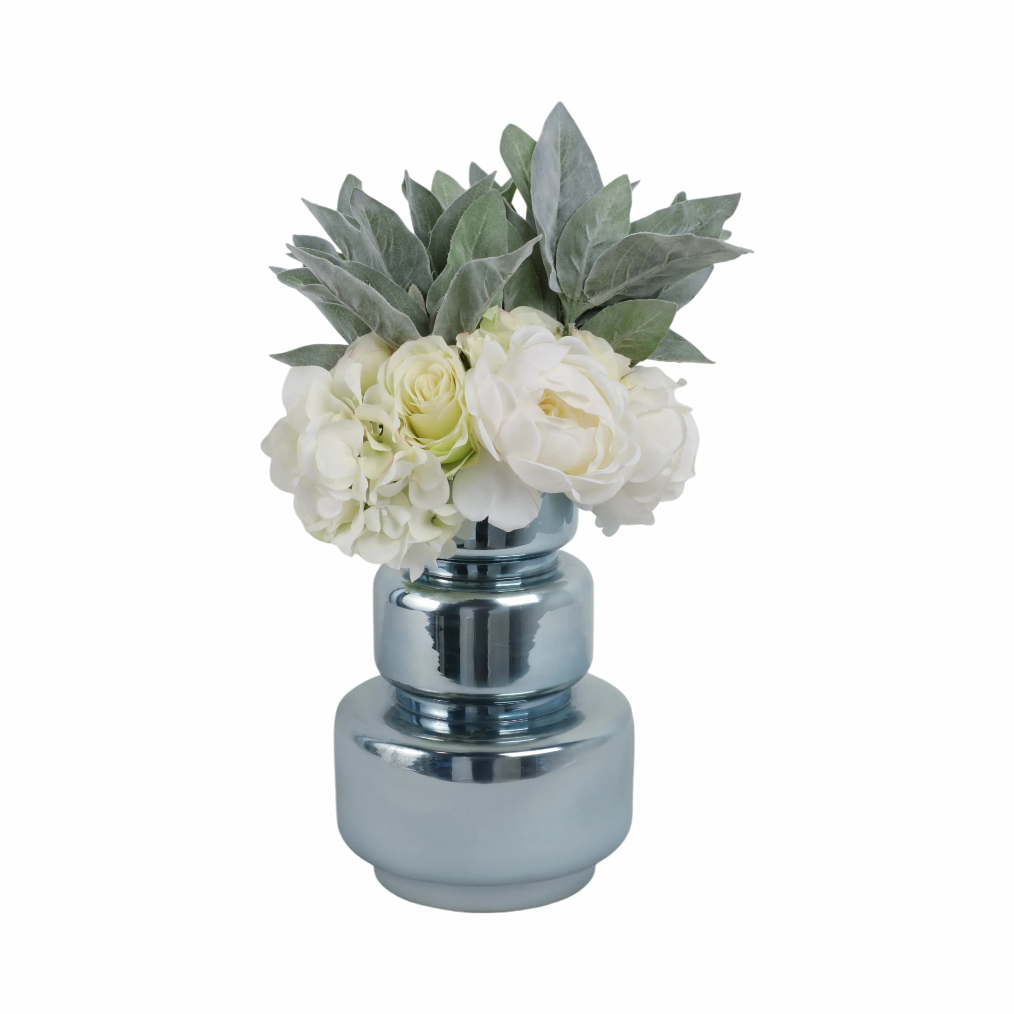 12" Stacked Cylinder Glass Vase, Blue Silver