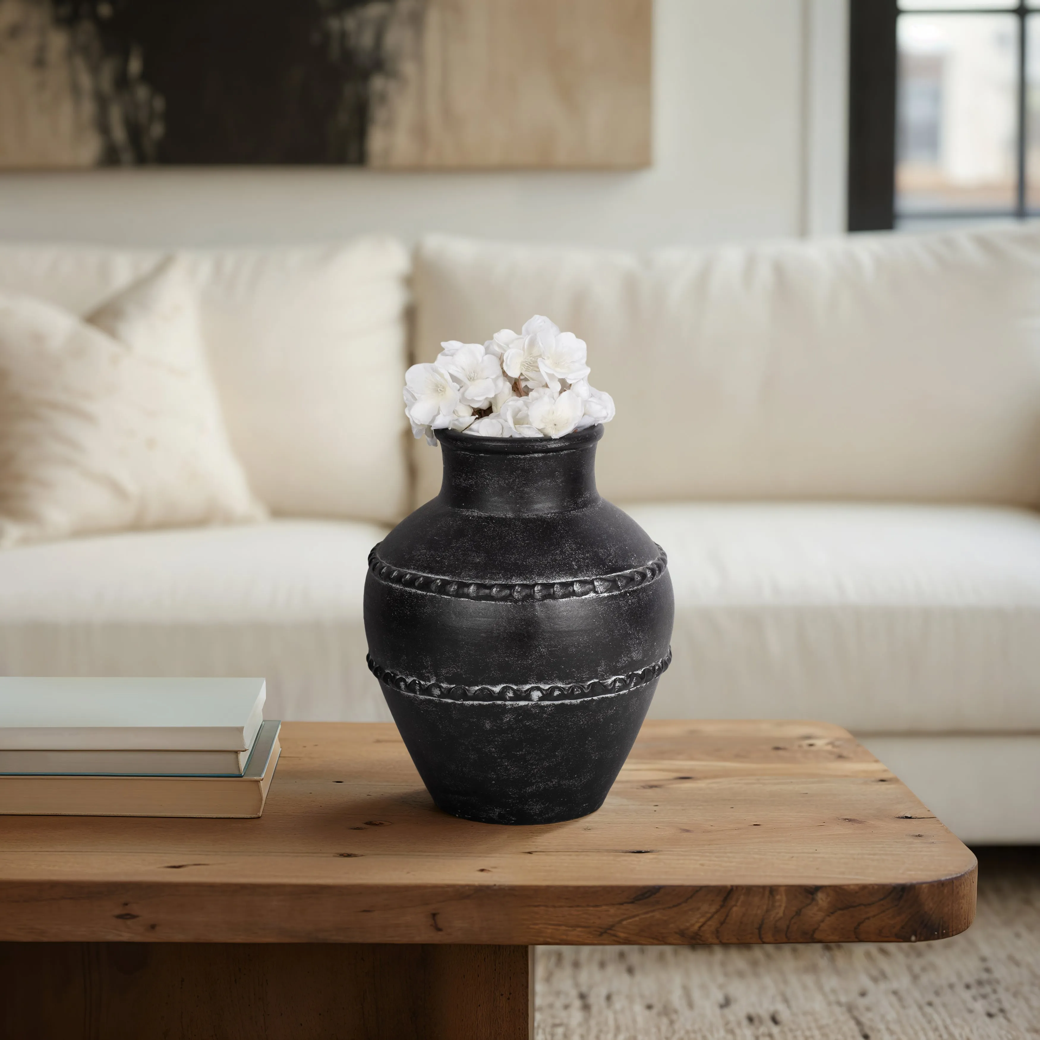 12" Traditional Terracotta Vase, Black