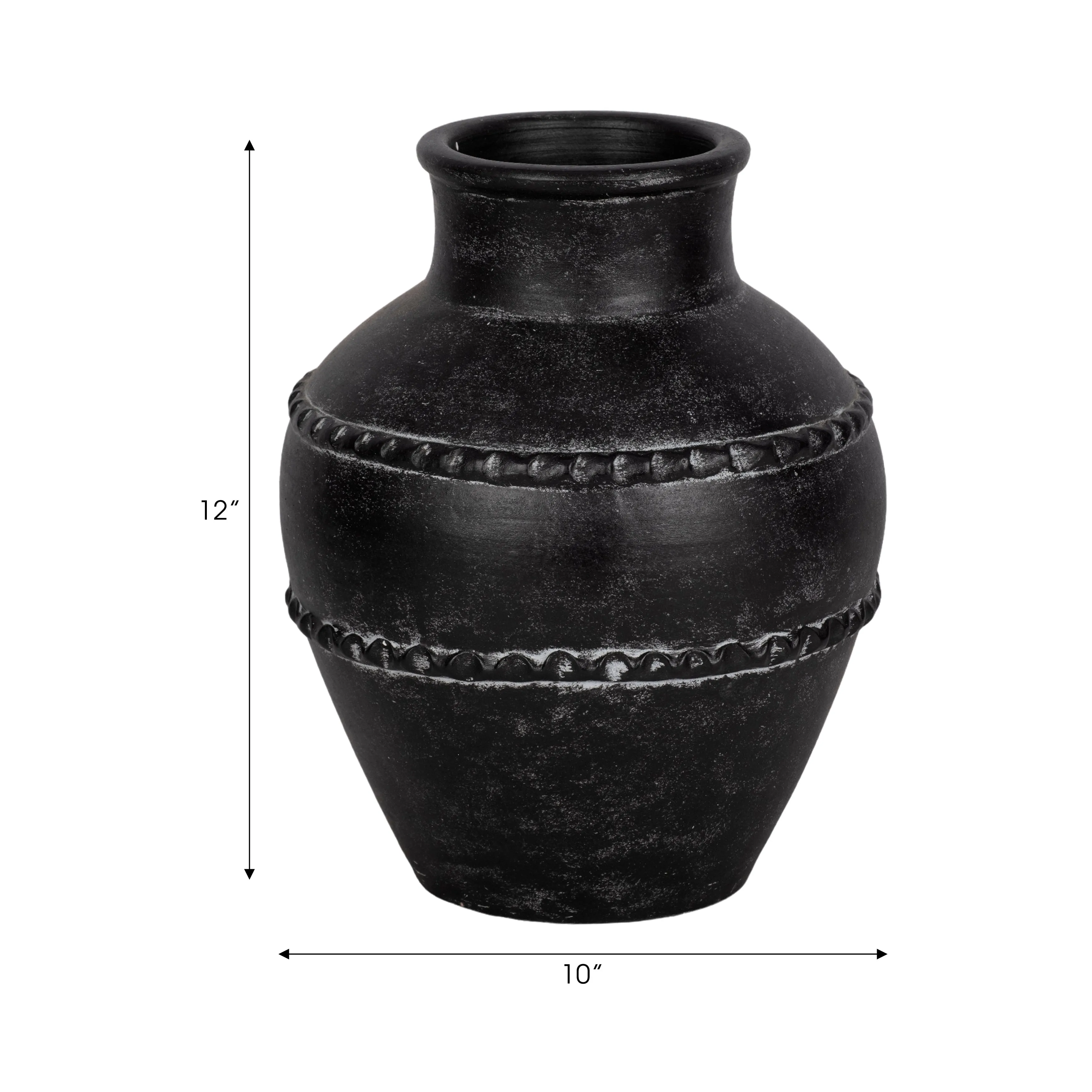 12" Traditional Terracotta Vase, Black