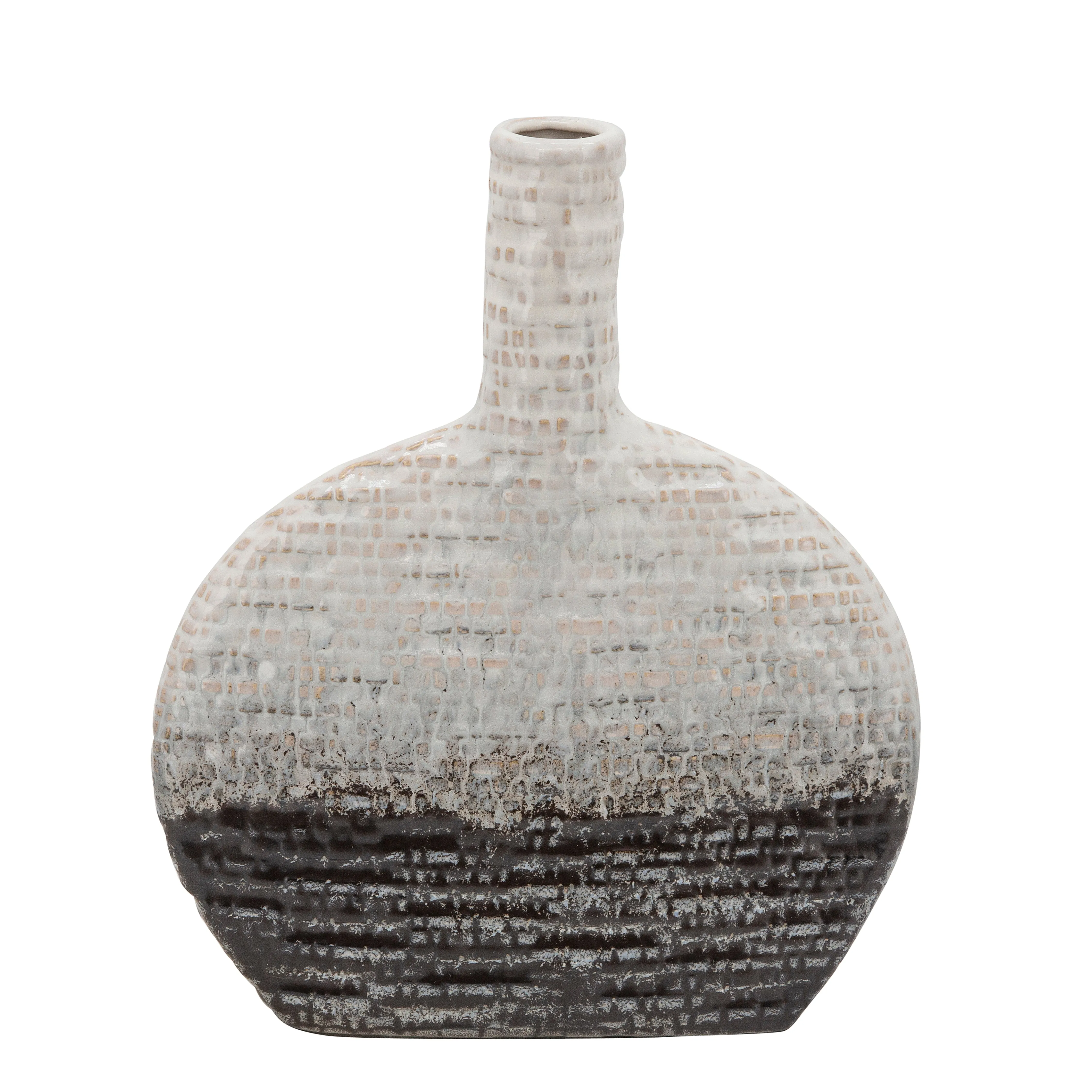 12"H TEXTURED OVAL 2-TONE VASE, BEIGE