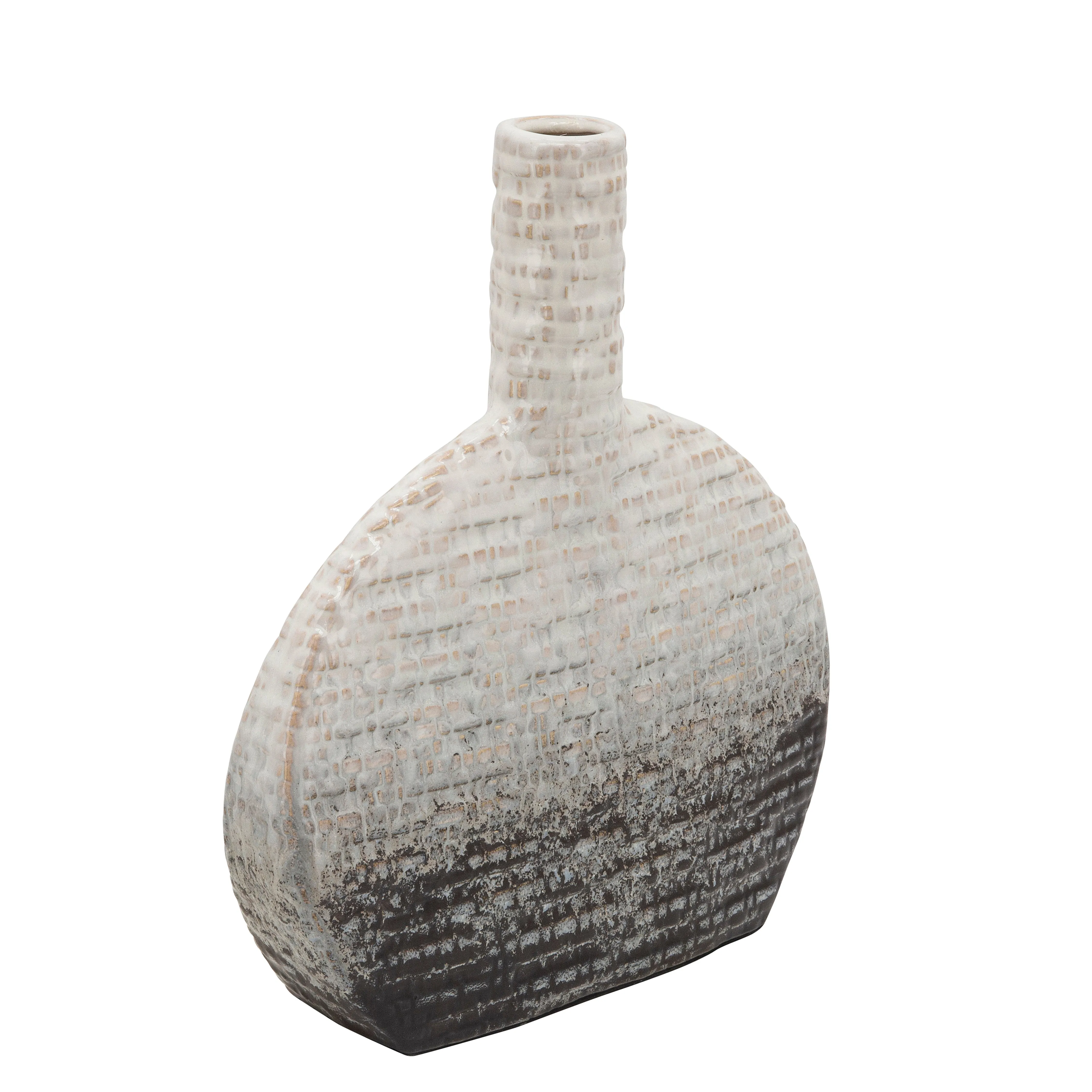 12"H TEXTURED OVAL 2-TONE VASE, BEIGE