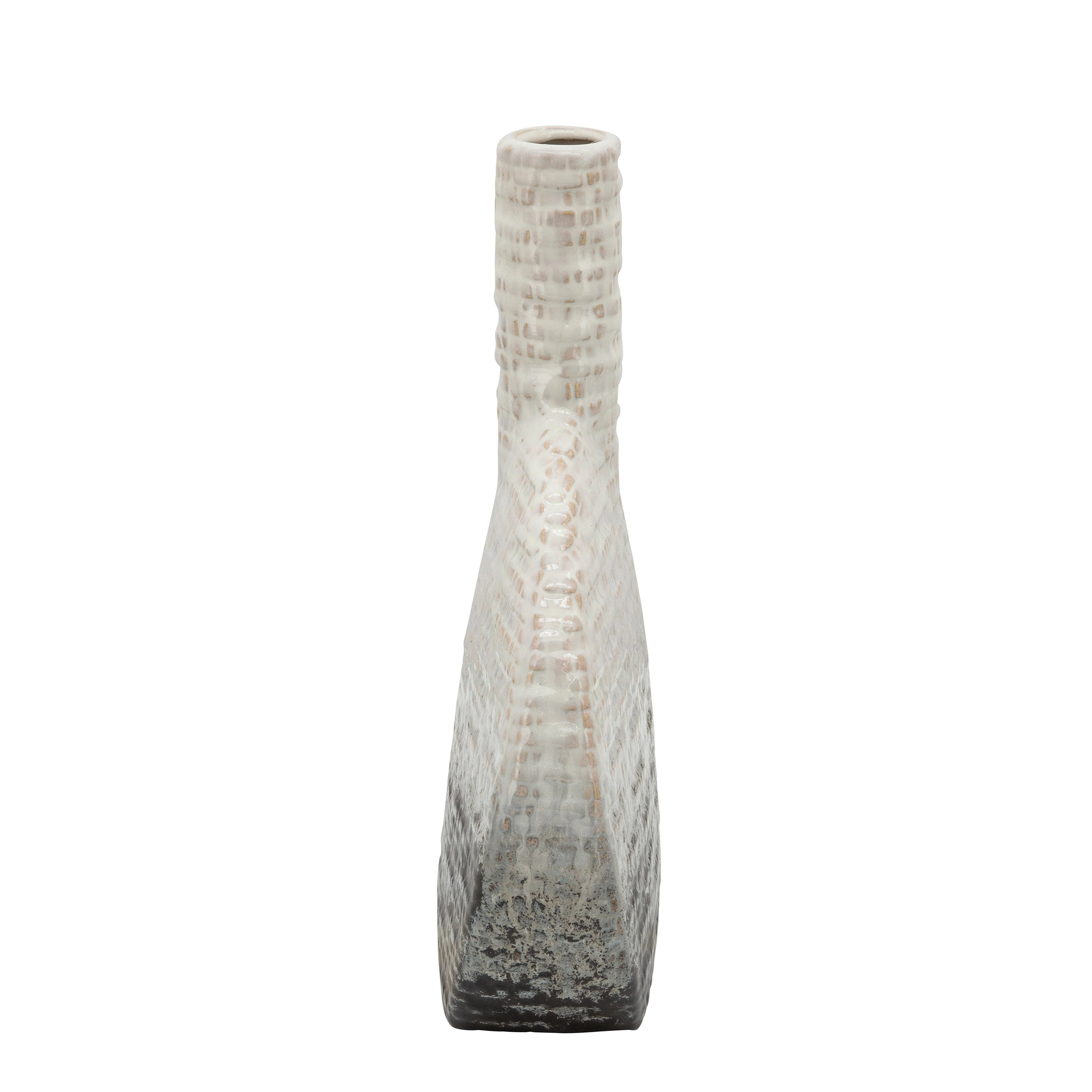12"H TEXTURED OVAL 2-TONE VASE, BEIGE