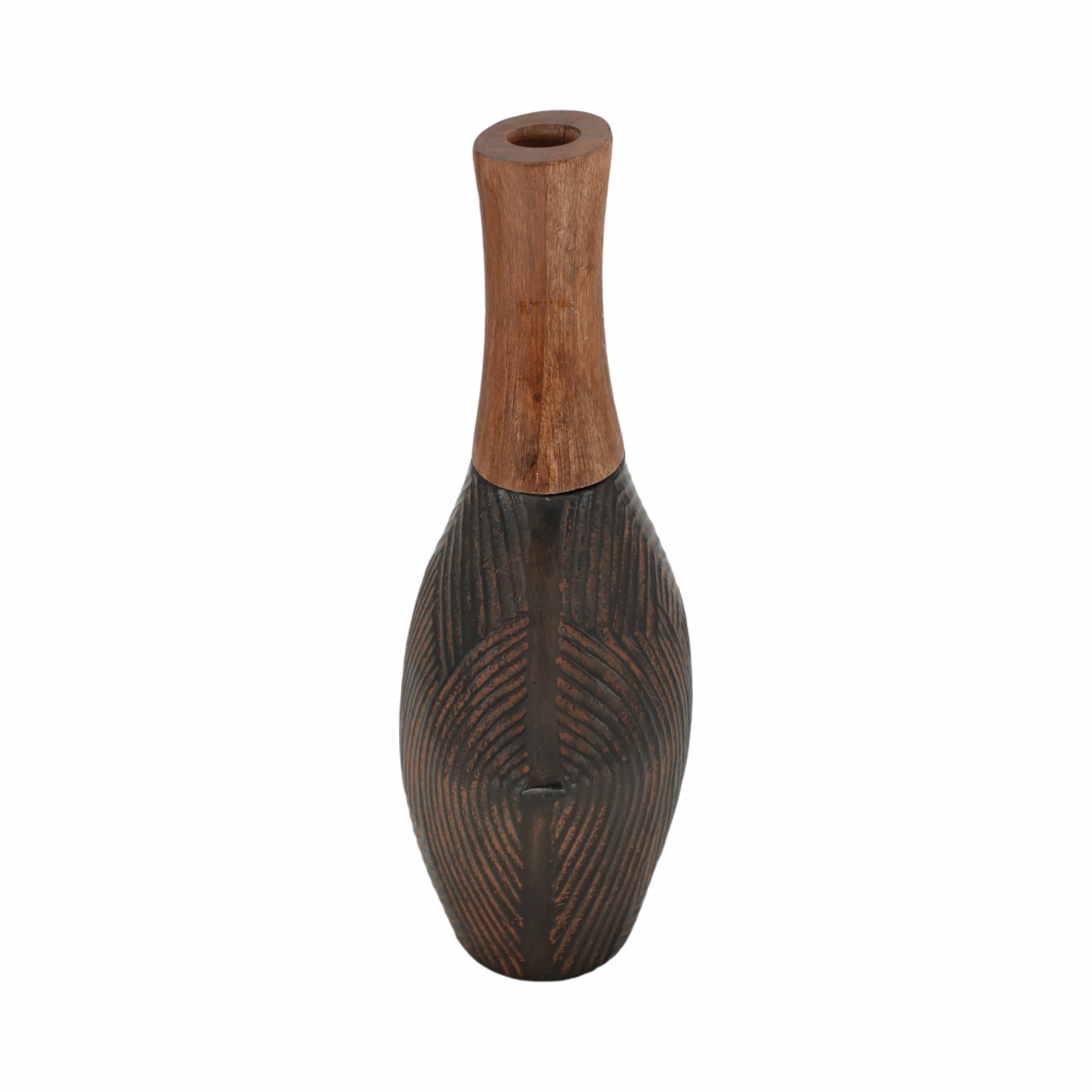 12"kenai Large Wood And Metal Vase