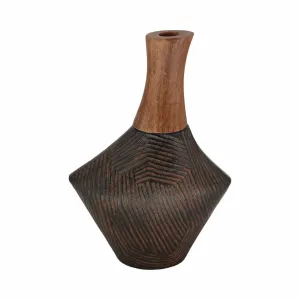 12"kenai Large Wood And Metal Vase