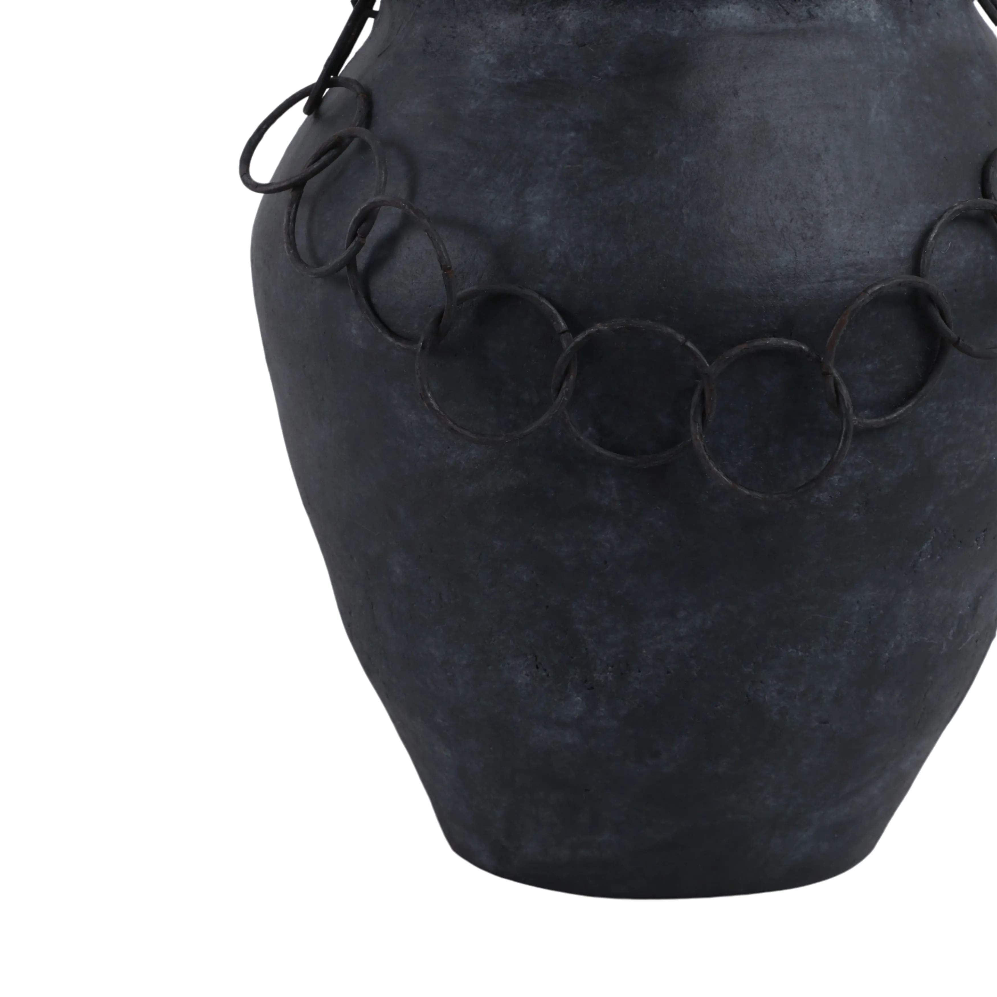 12x10" Rustic Terracotta Vase With Chain, Black