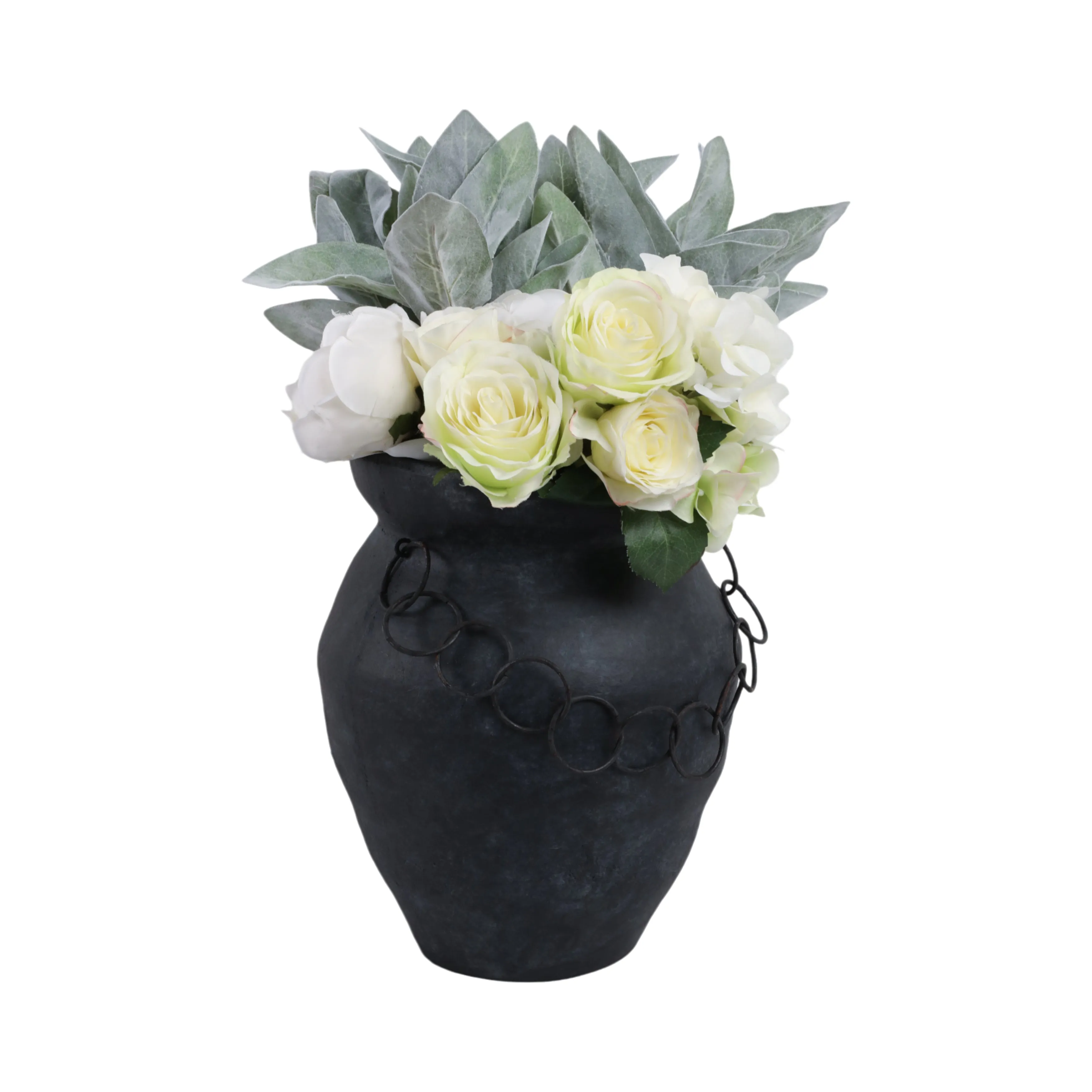 12x10" Rustic Terracotta Vase With Chain, Black