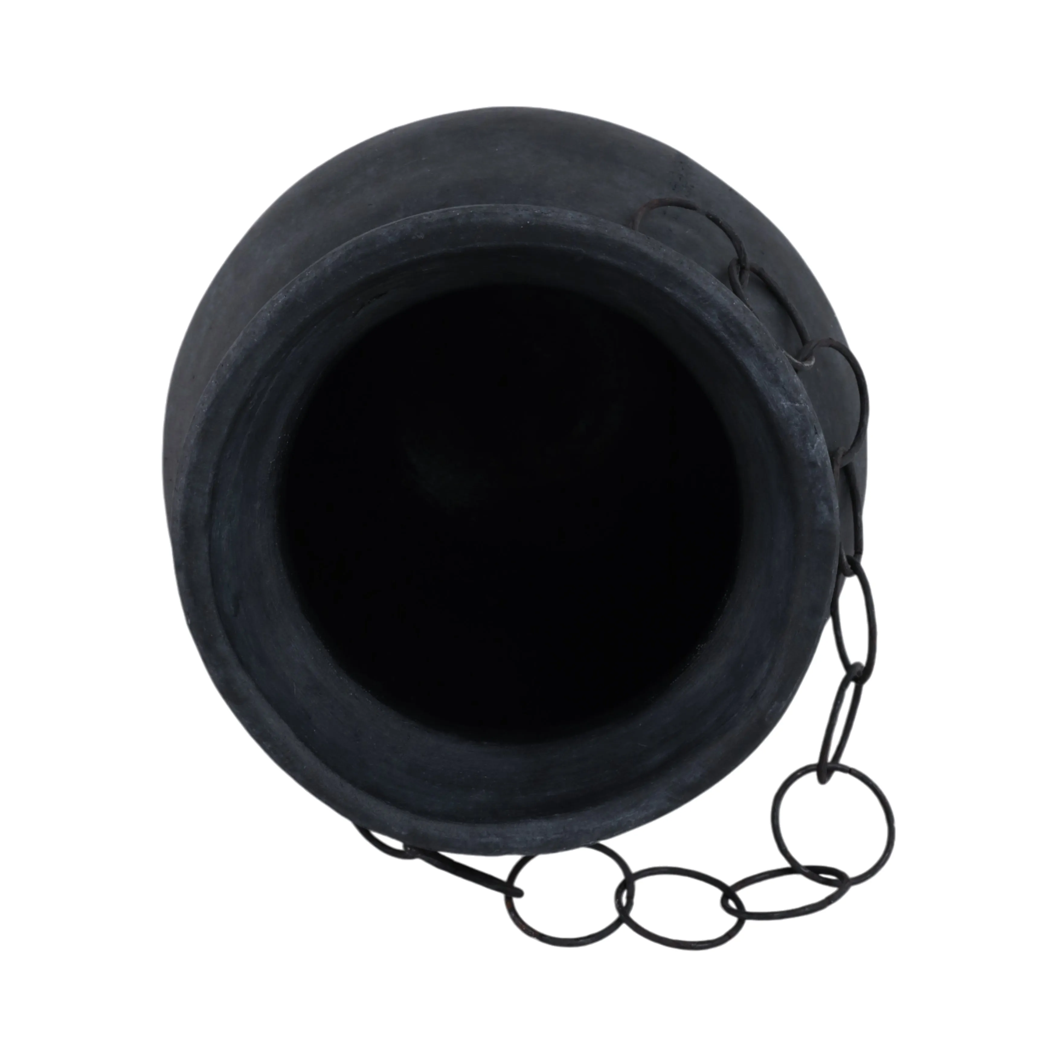 12x10" Rustic Terracotta Vase With Chain, Black