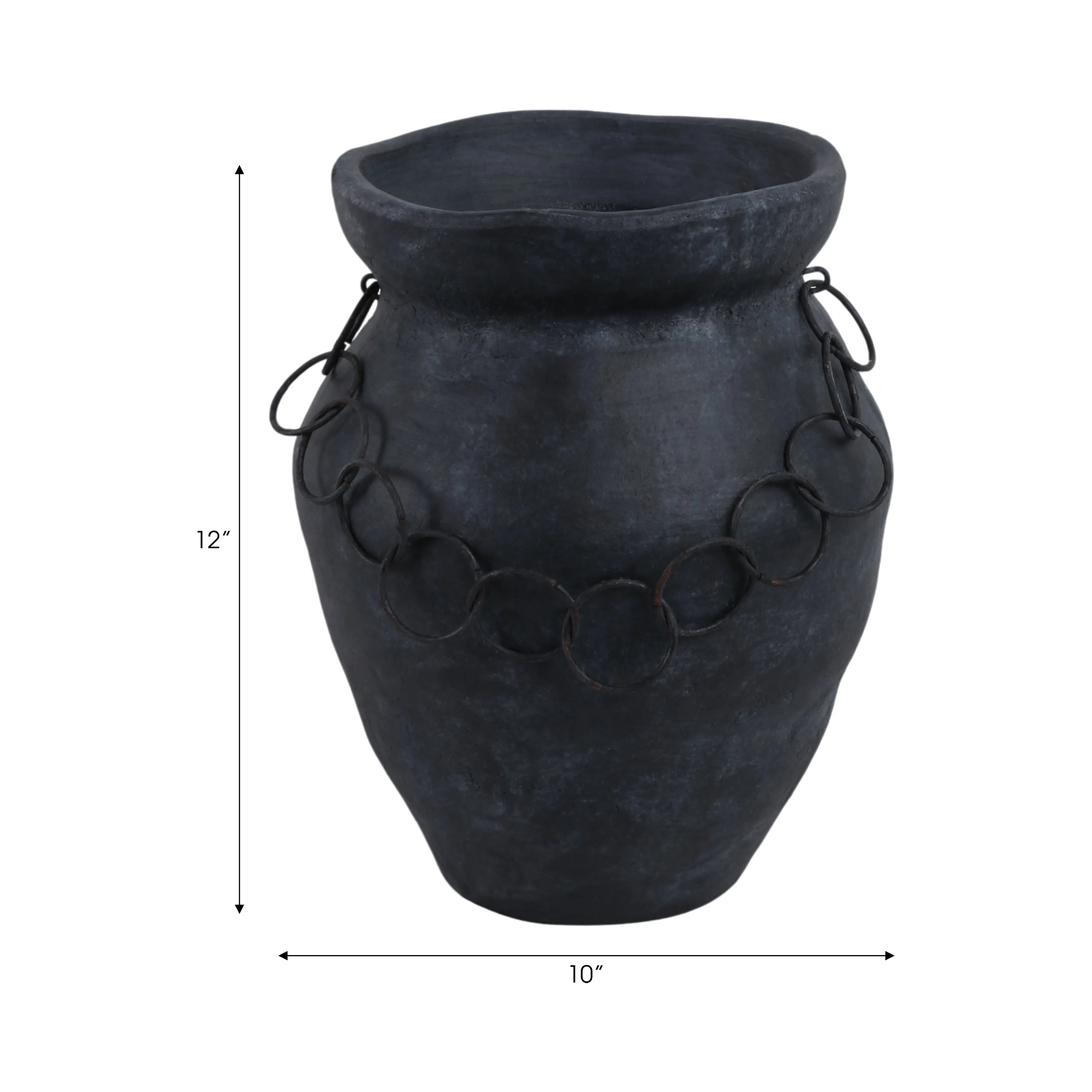 12x10" Rustic Terracotta Vase With Chain, Black
