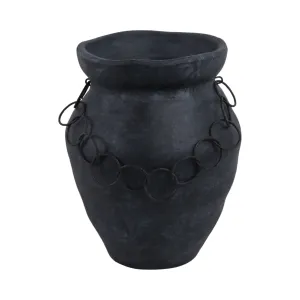 12x10" Rustic Terracotta Vase With Chain, Black