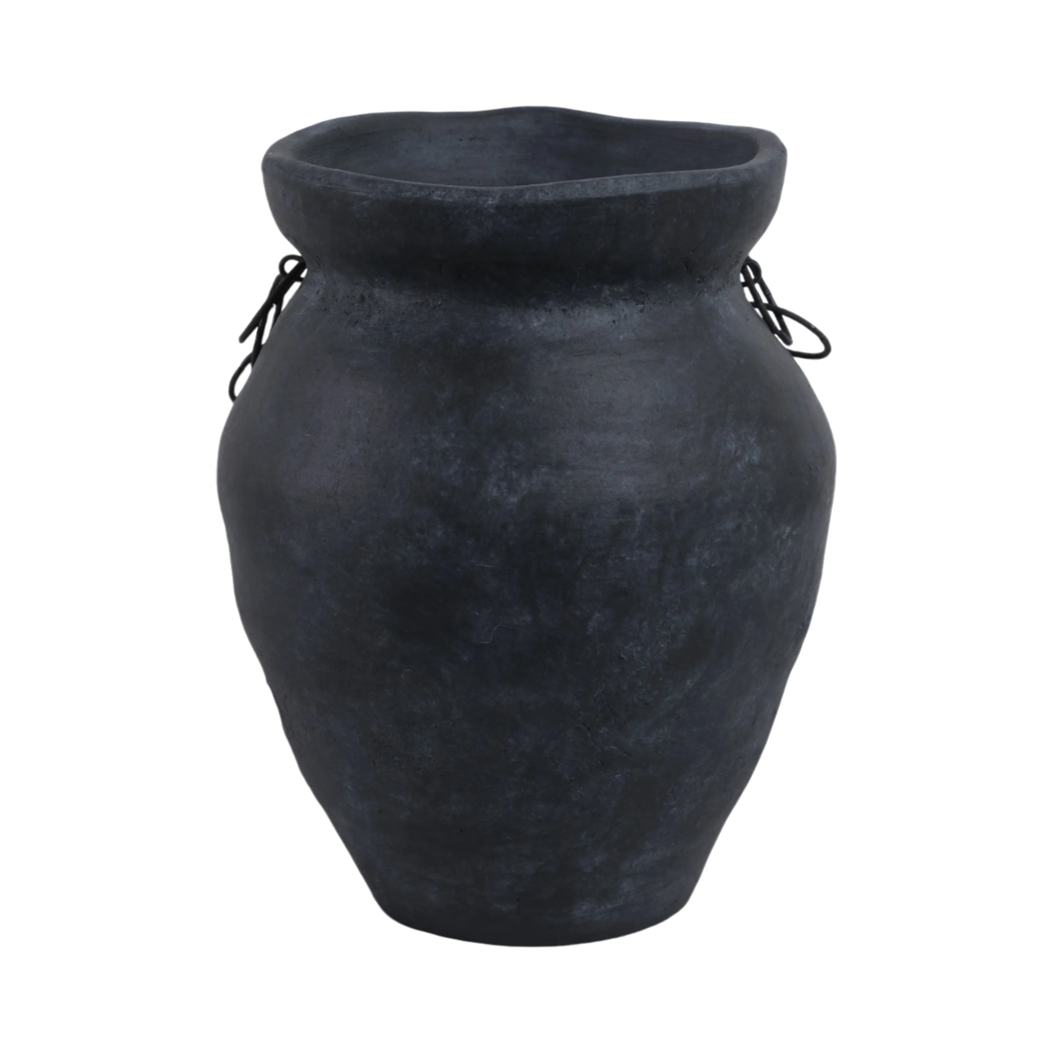 12x10" Rustic Terracotta Vase With Chain, Black
