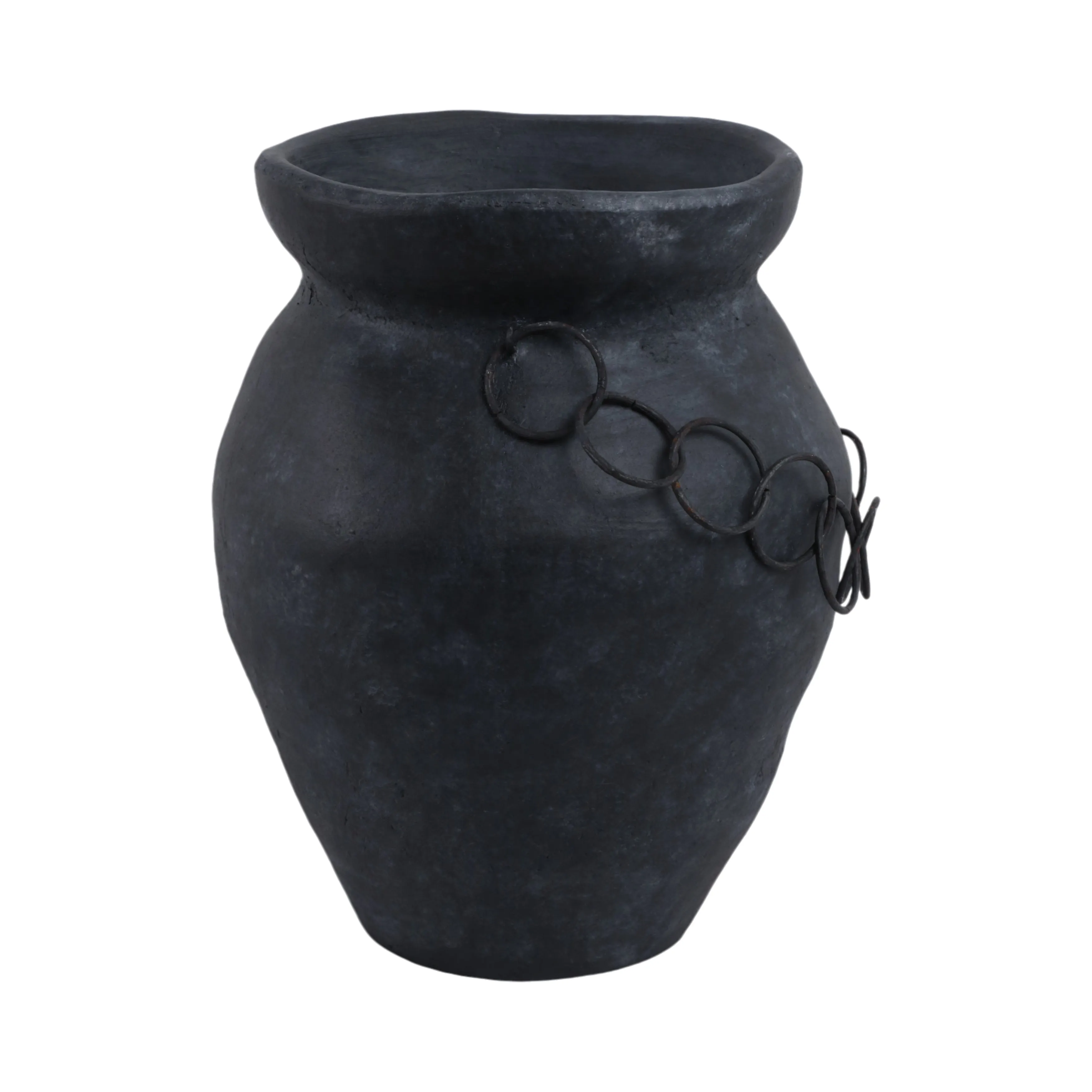 12x10" Rustic Terracotta Vase With Chain, Black