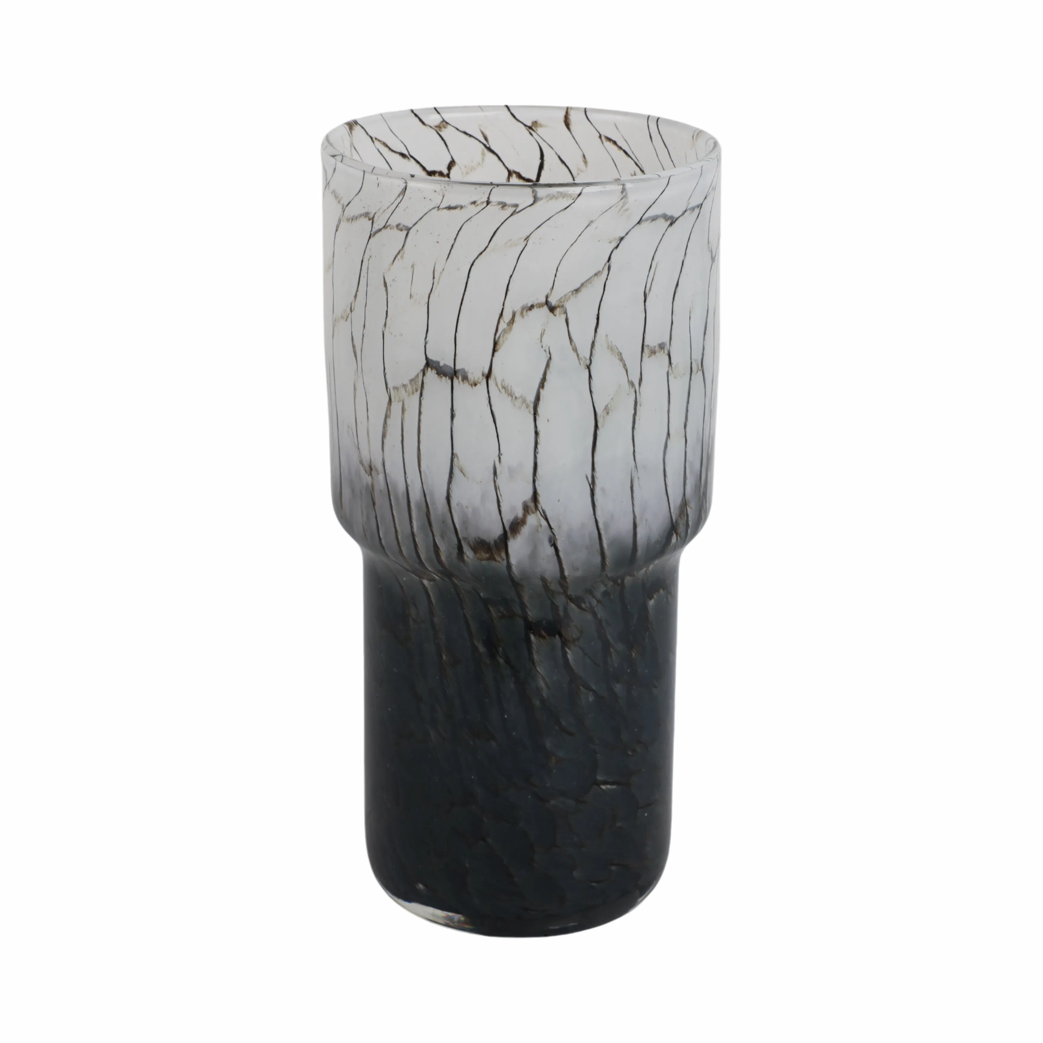12x6" Abstract Glass Vase With Veining, White/blac