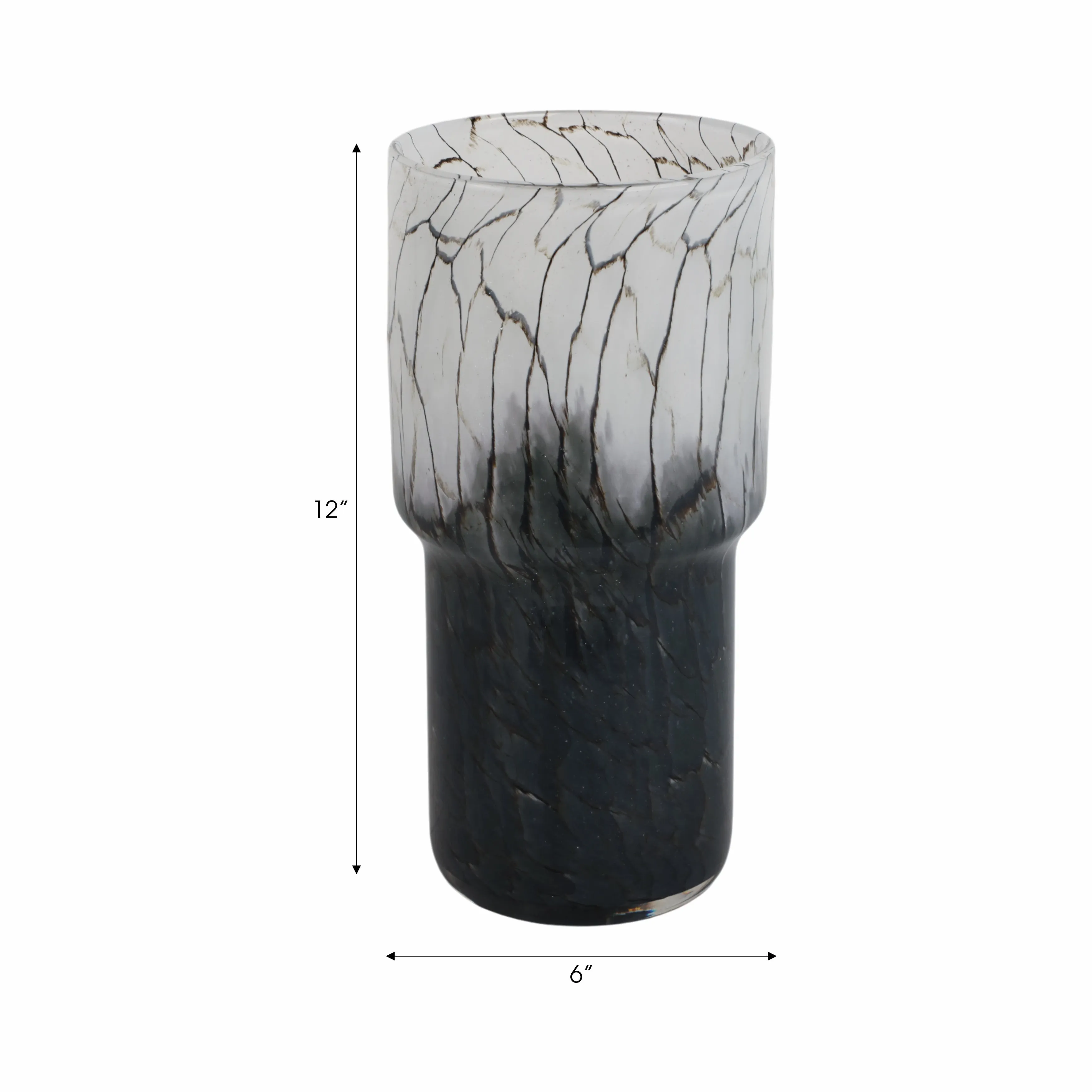 12x6" Abstract Glass Vase With Veining, White/blac