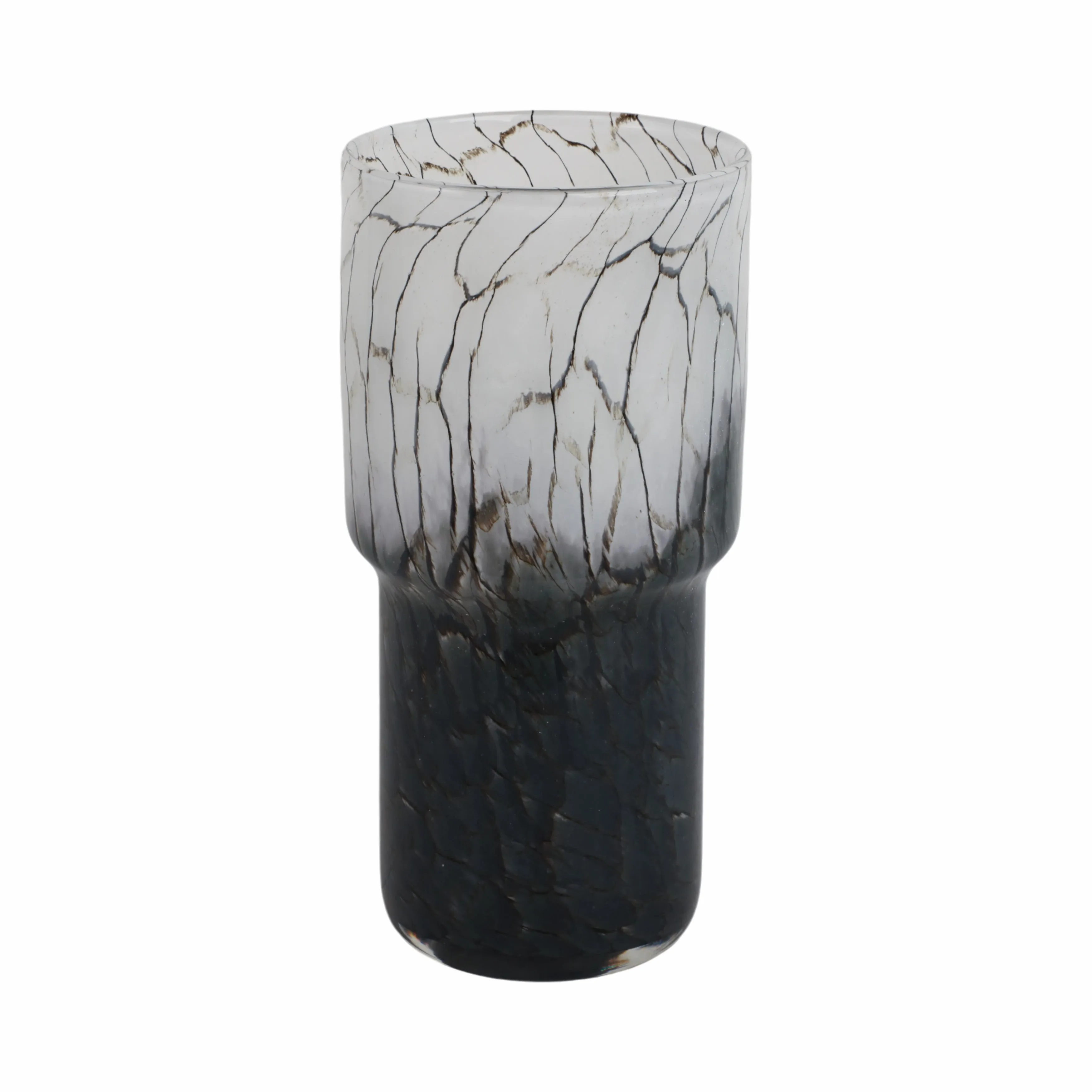 12x6" Abstract Glass Vase With Veining, White/blac