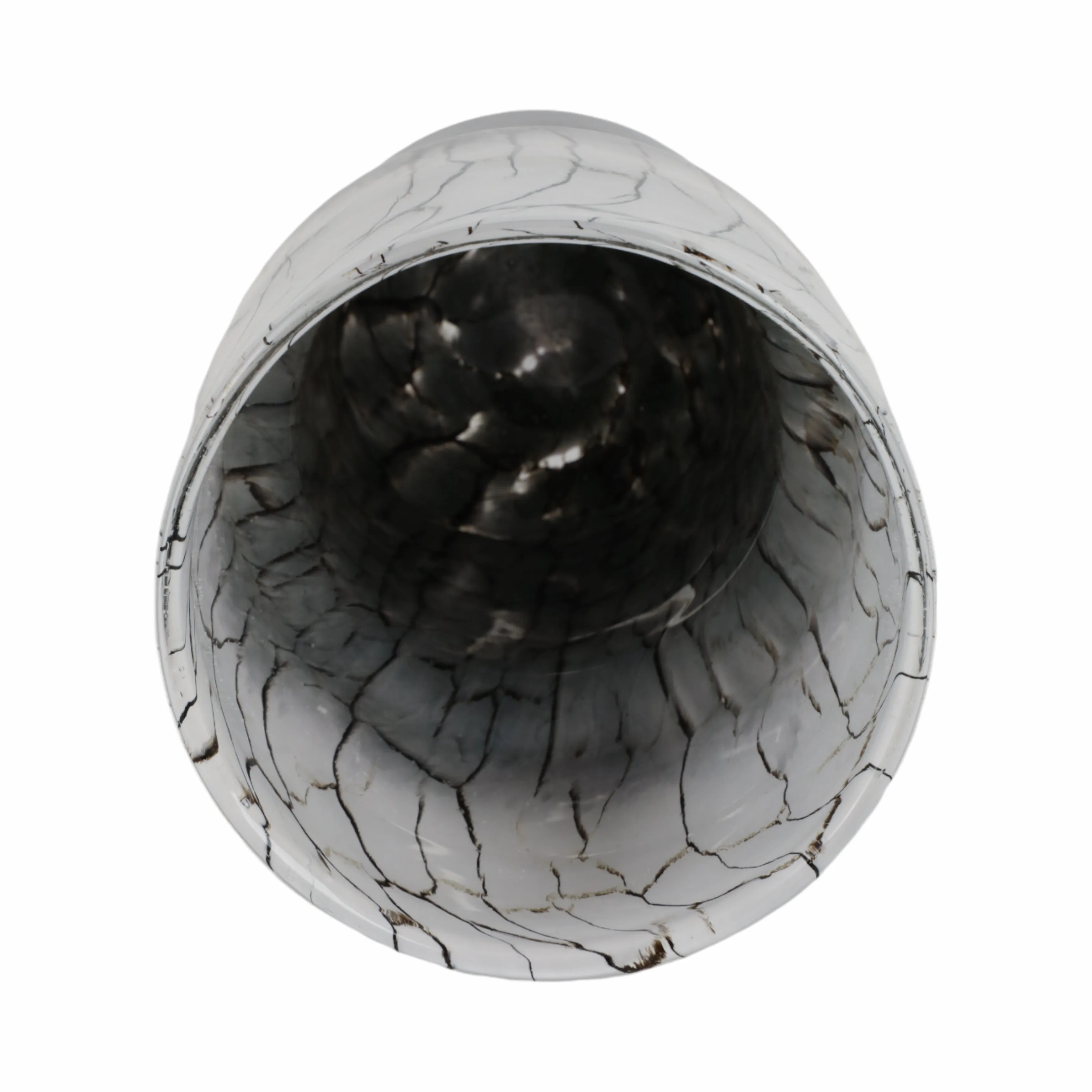 12x6" Abstract Glass Vase With Veining, White/blac