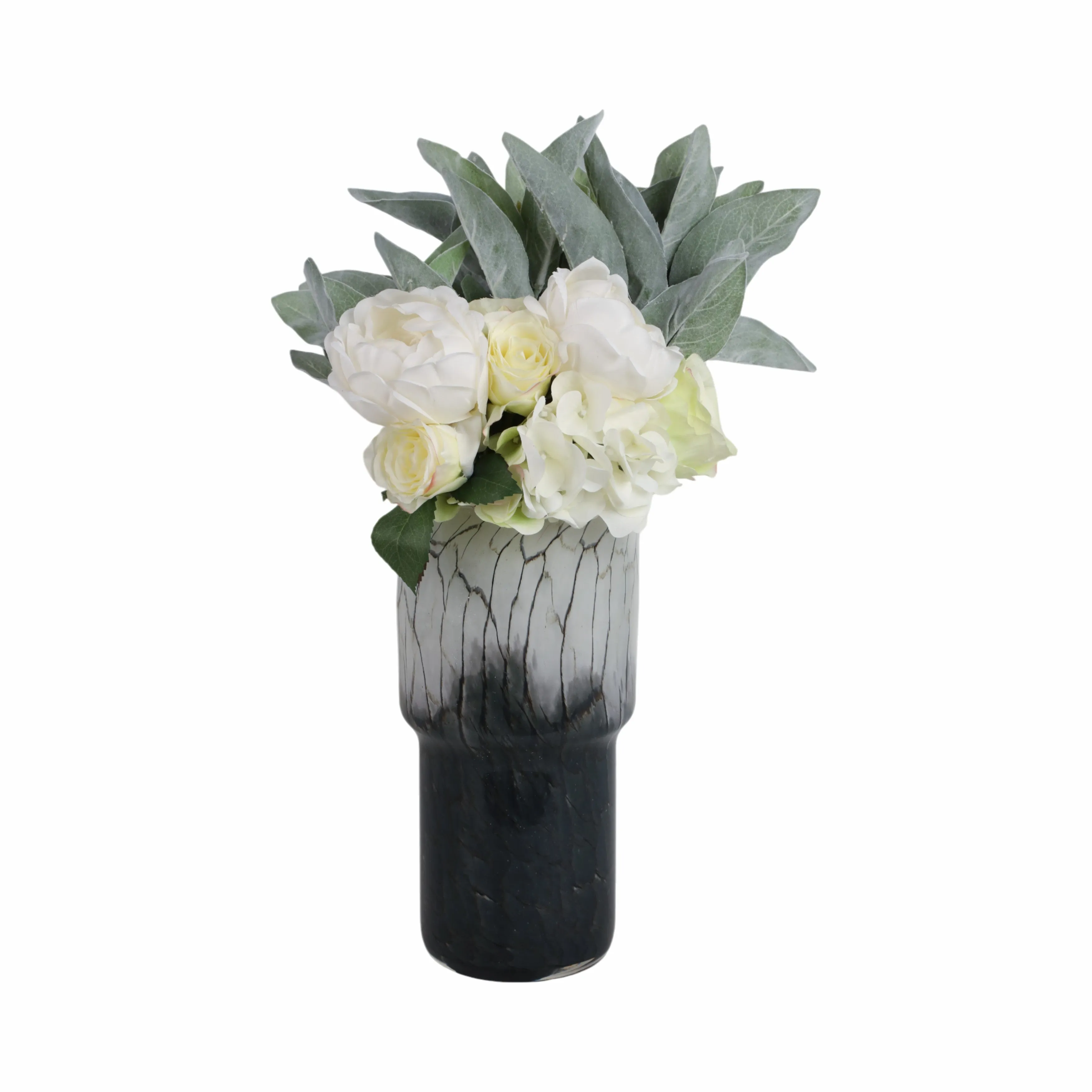 12x6" Abstract Glass Vase With Veining, White/blac