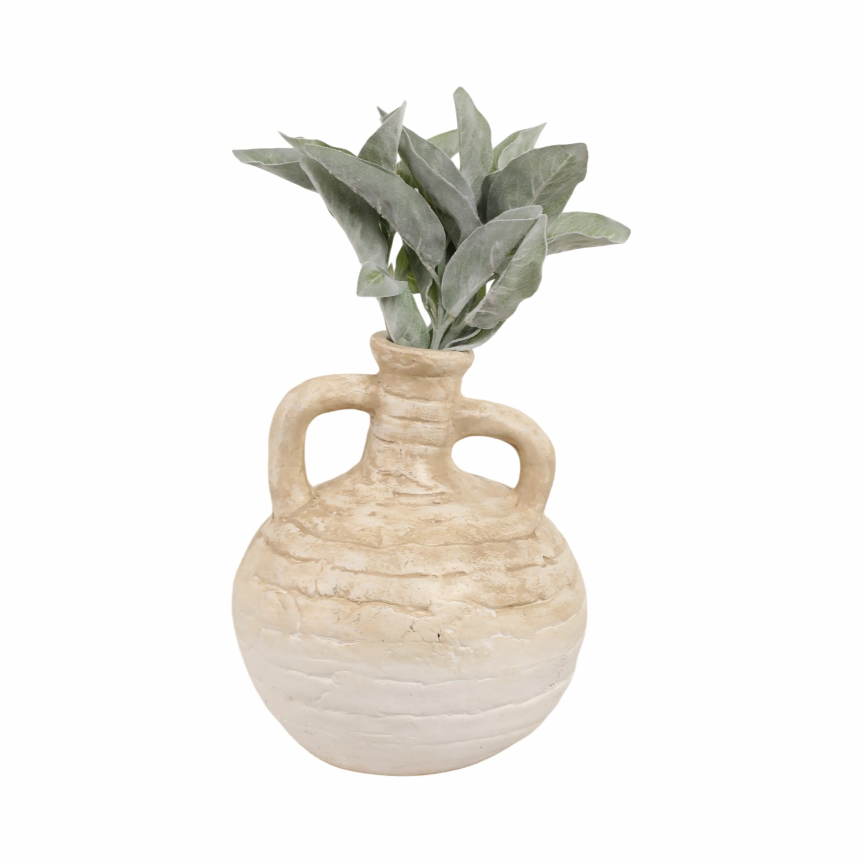 13" Bulbous Terracotta Eared Vase, Ivory