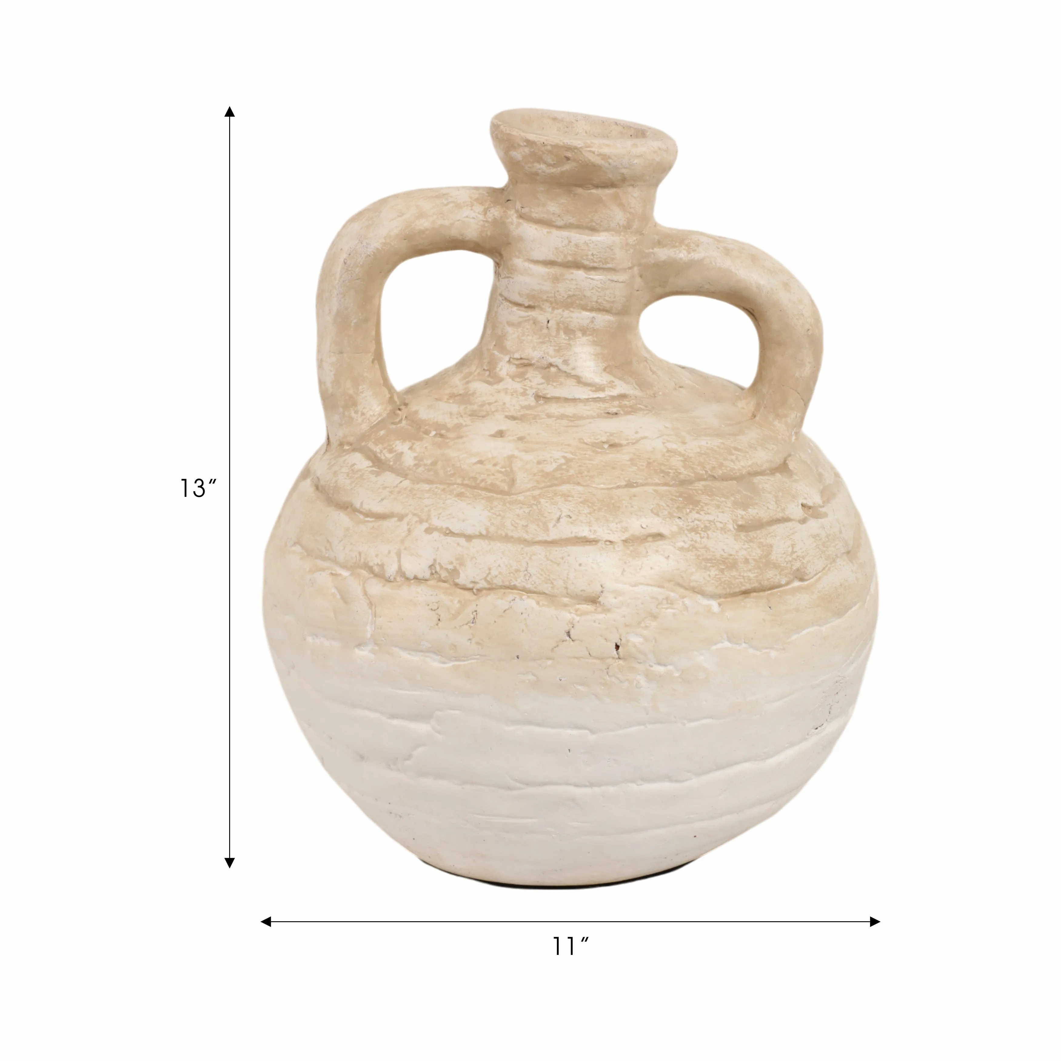 13" Bulbous Terracotta Eared Vase, Ivory