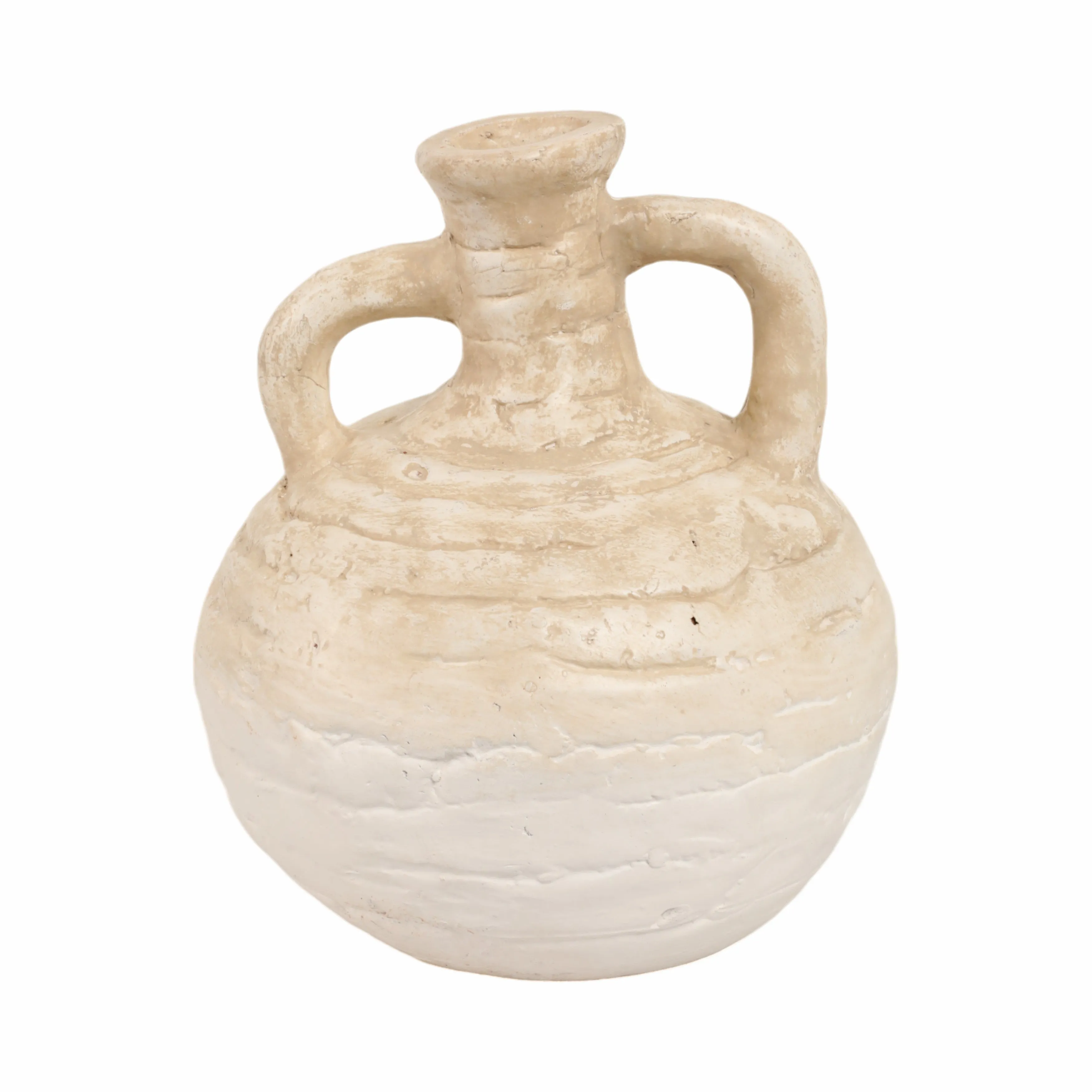 13" Bulbous Terracotta Eared Vase, Ivory