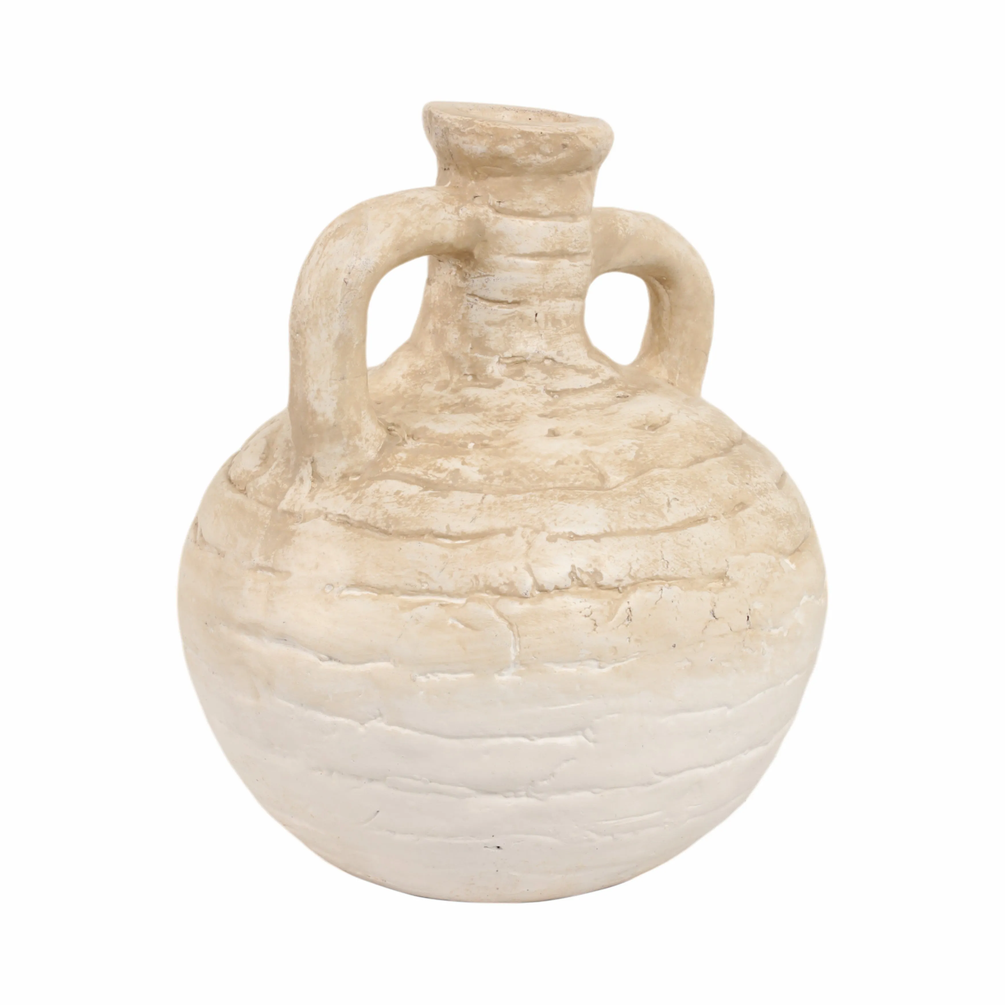 13" Bulbous Terracotta Eared Vase, Ivory