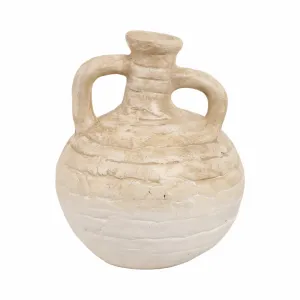 13" Bulbous Terracotta Eared Vase, Ivory
