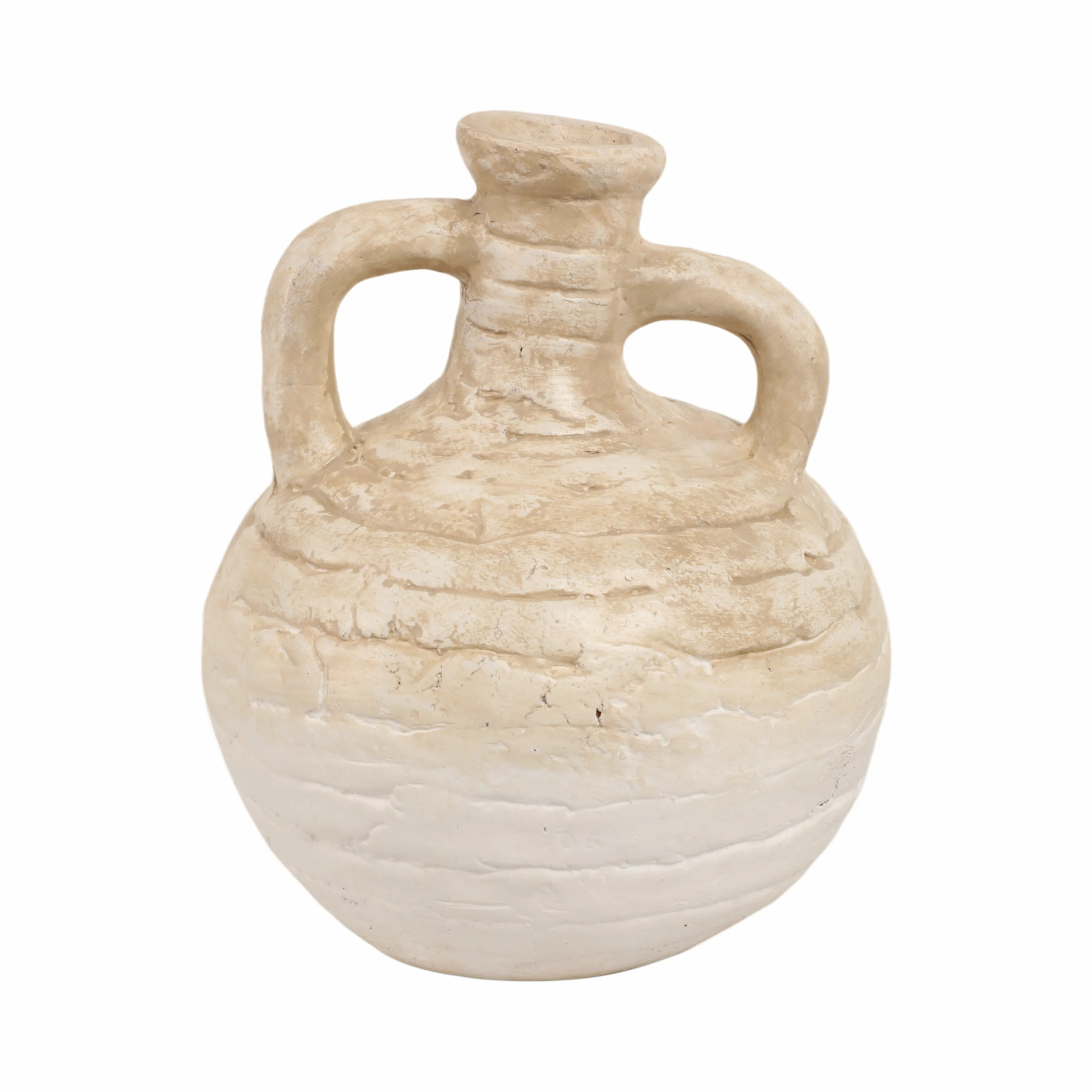 13" Bulbous Terracotta Eared Vase, Ivory