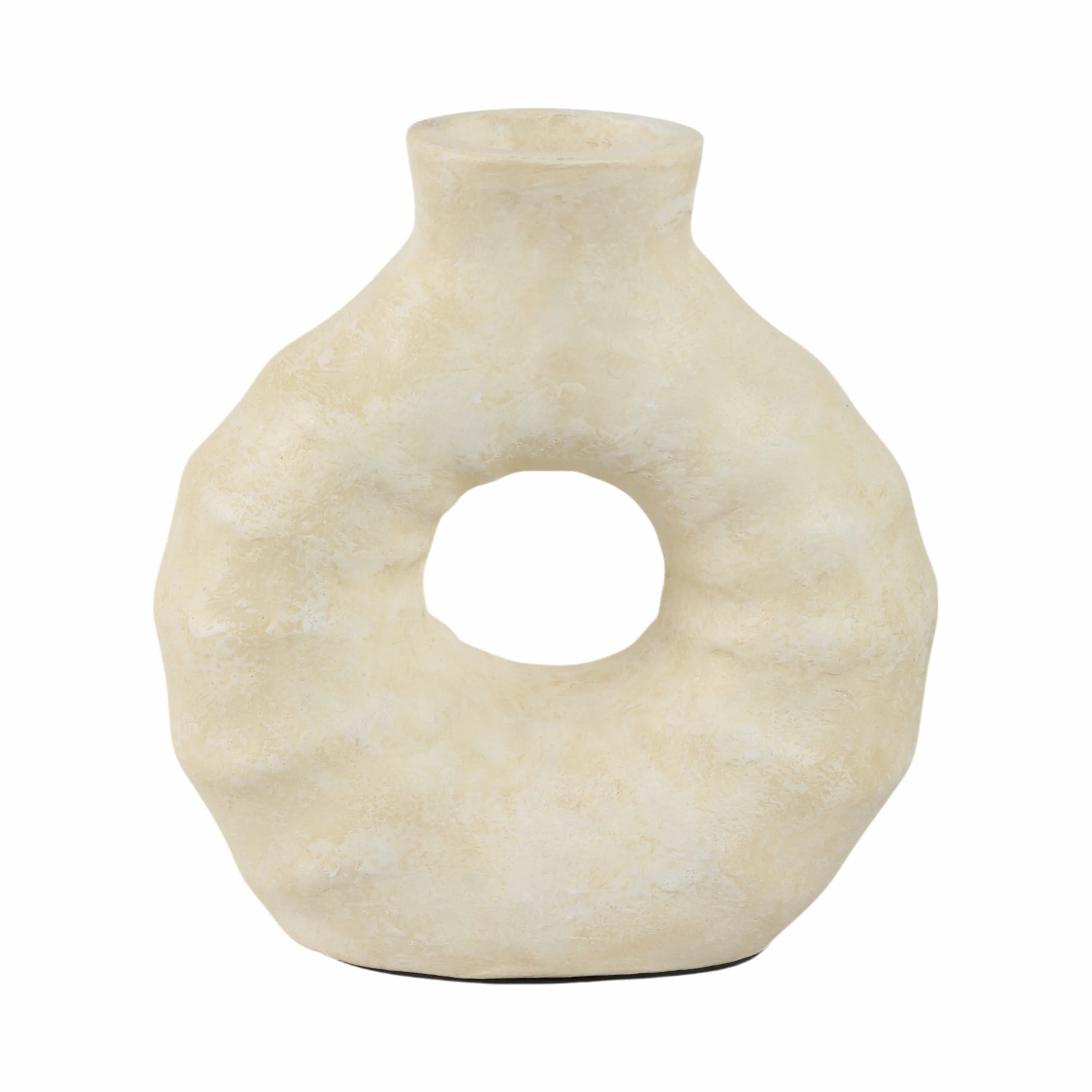 13" Ridged Open Cut-out Terracotta Vase, Ivory