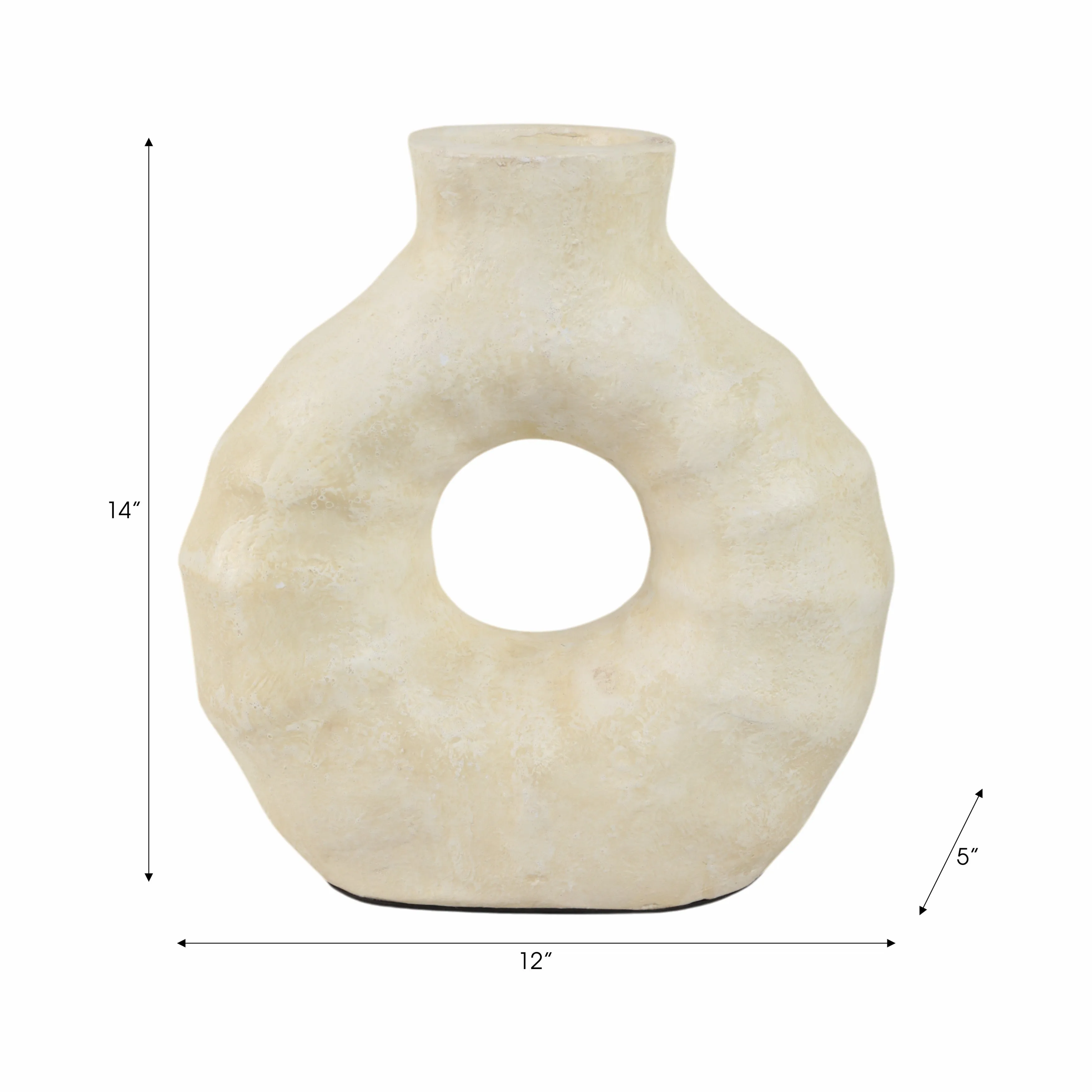 13" Ridged Open Cut-out Terracotta Vase, Ivory