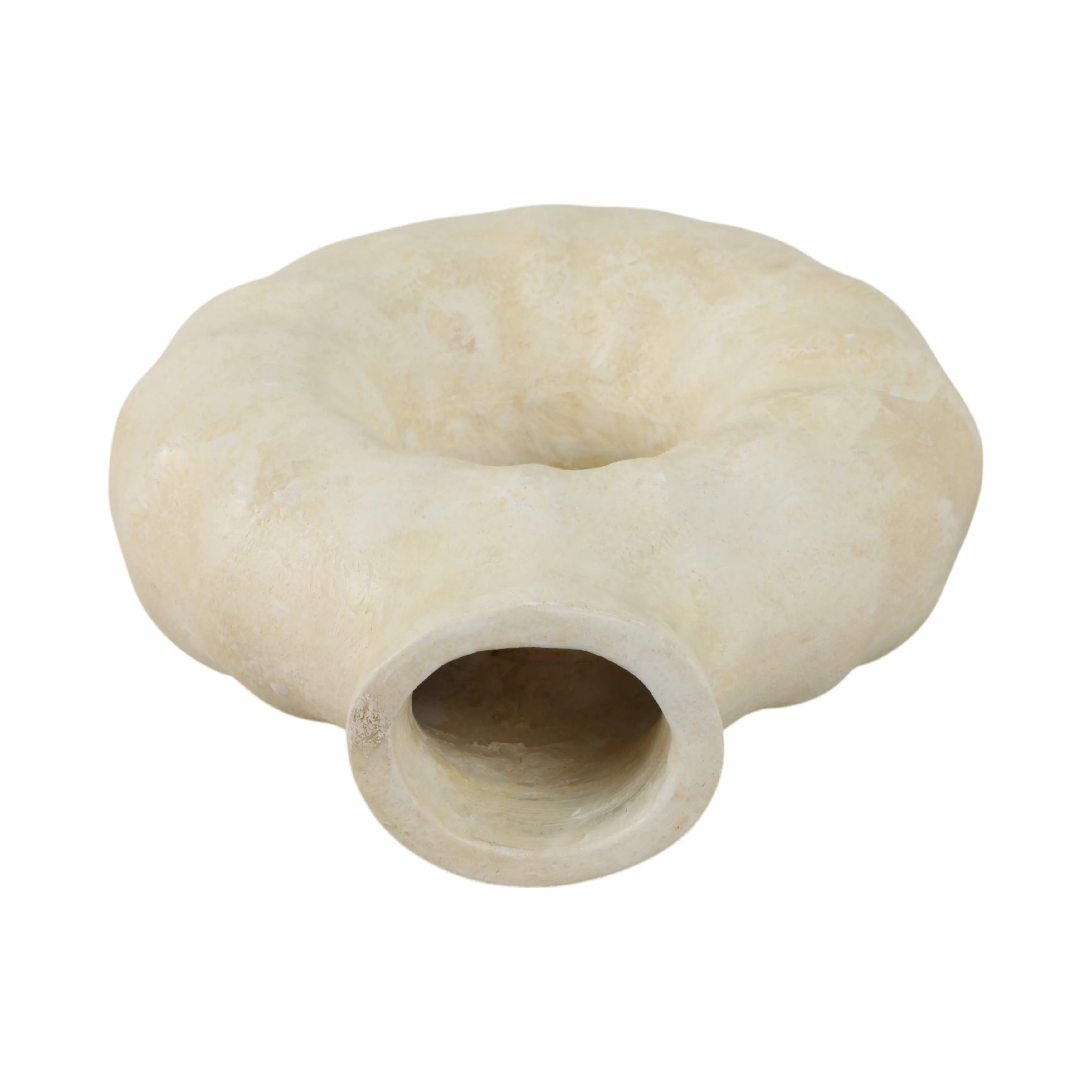 13" Ridged Open Cut-out Terracotta Vase, Ivory