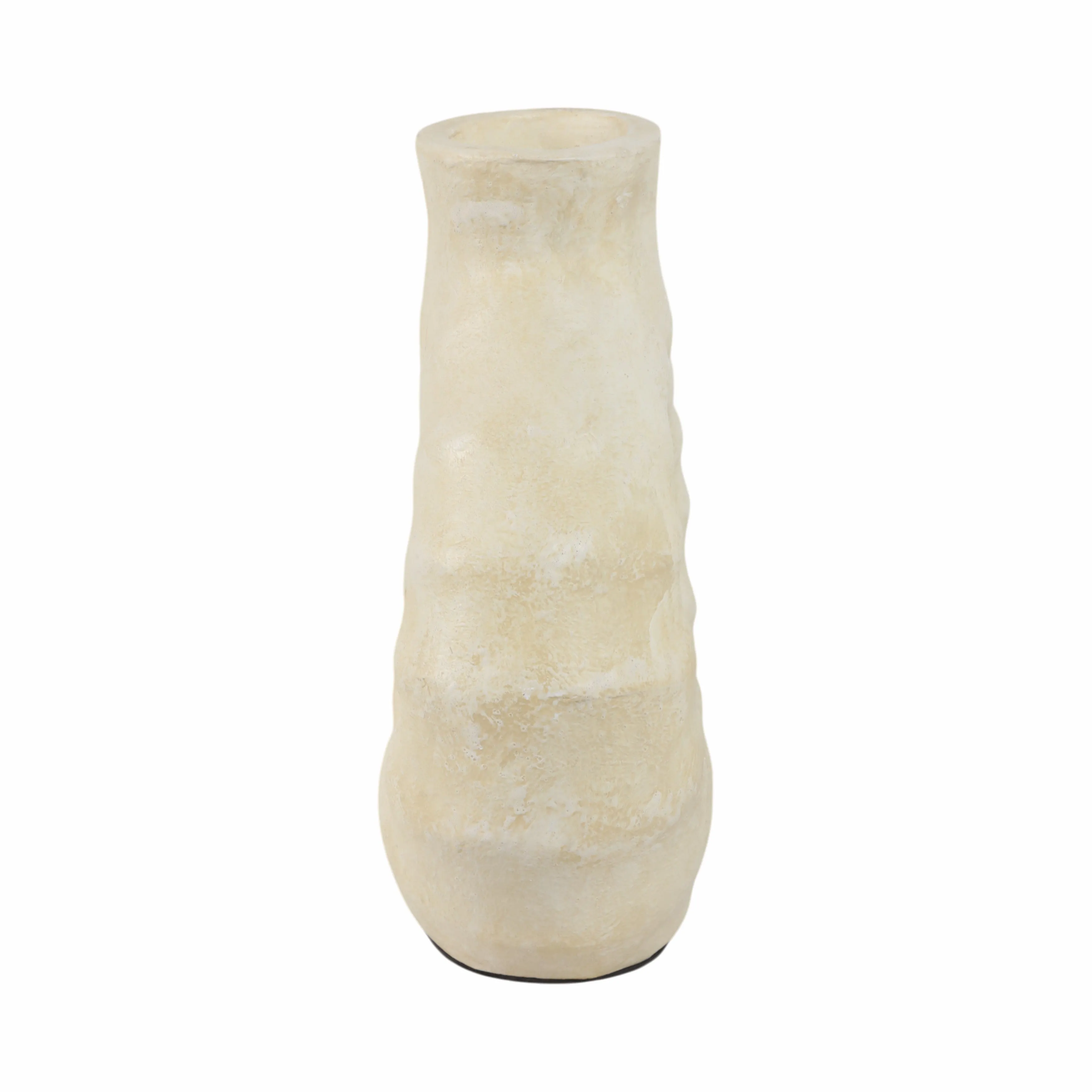 13" Ridged Open Cut-out Terracotta Vase, Ivory