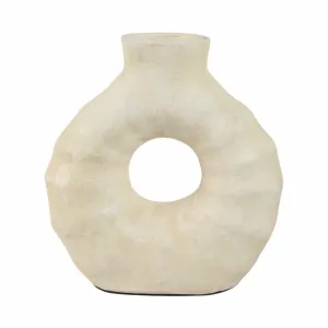 13" Ridged Open Cut-out Terracotta Vase, Ivory