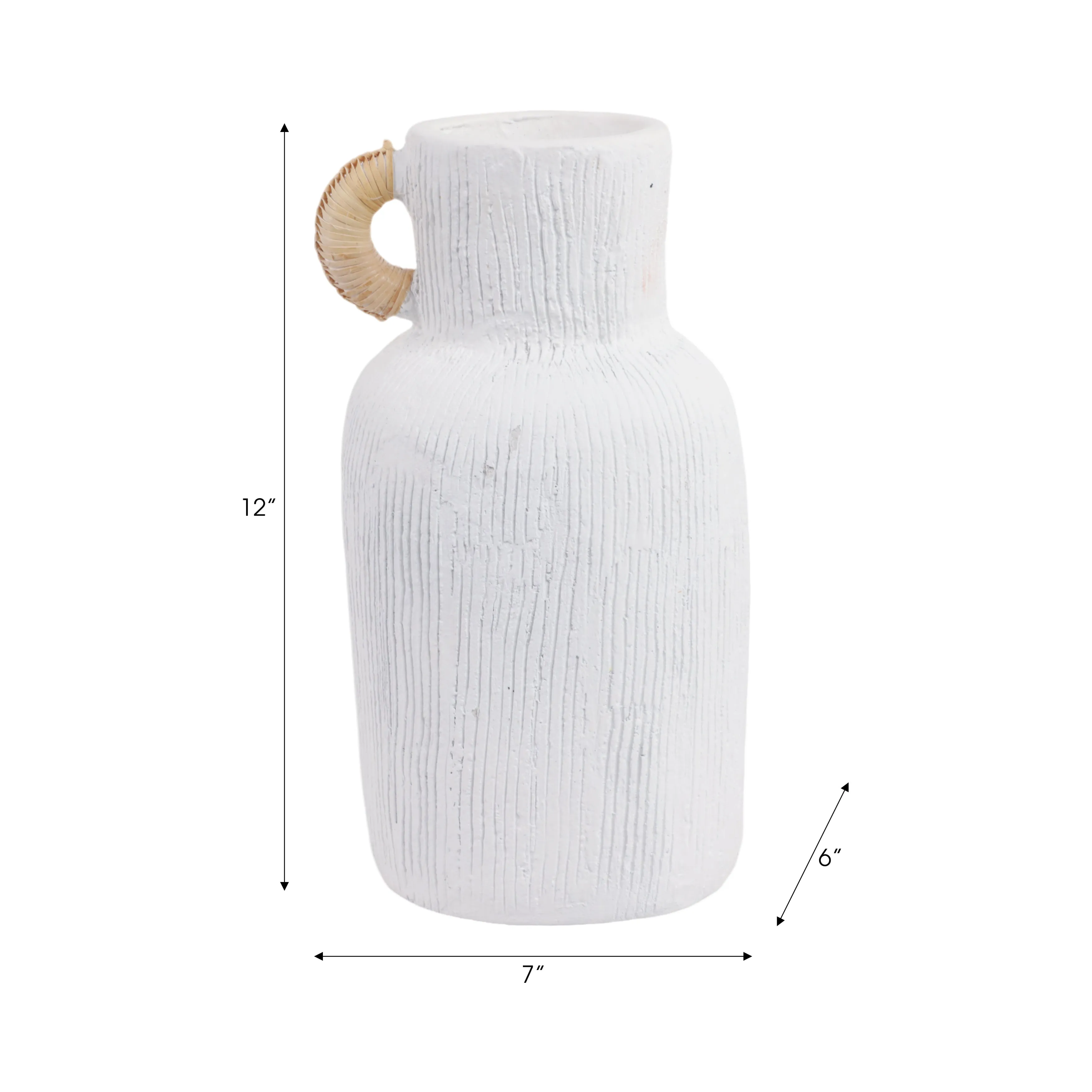 13" Textured Terracotta Vase W/rattan Handle, Wht