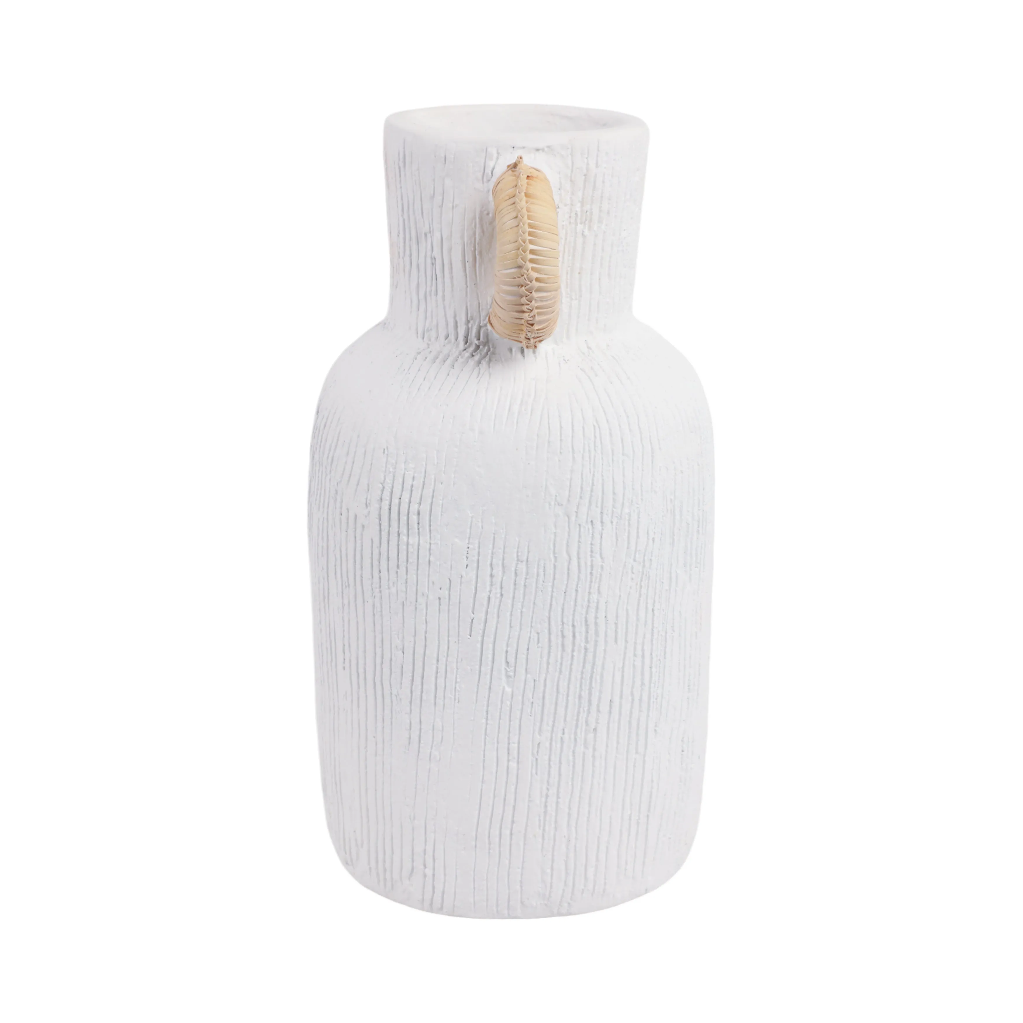 13" Textured Terracotta Vase W/rattan Handle, Wht