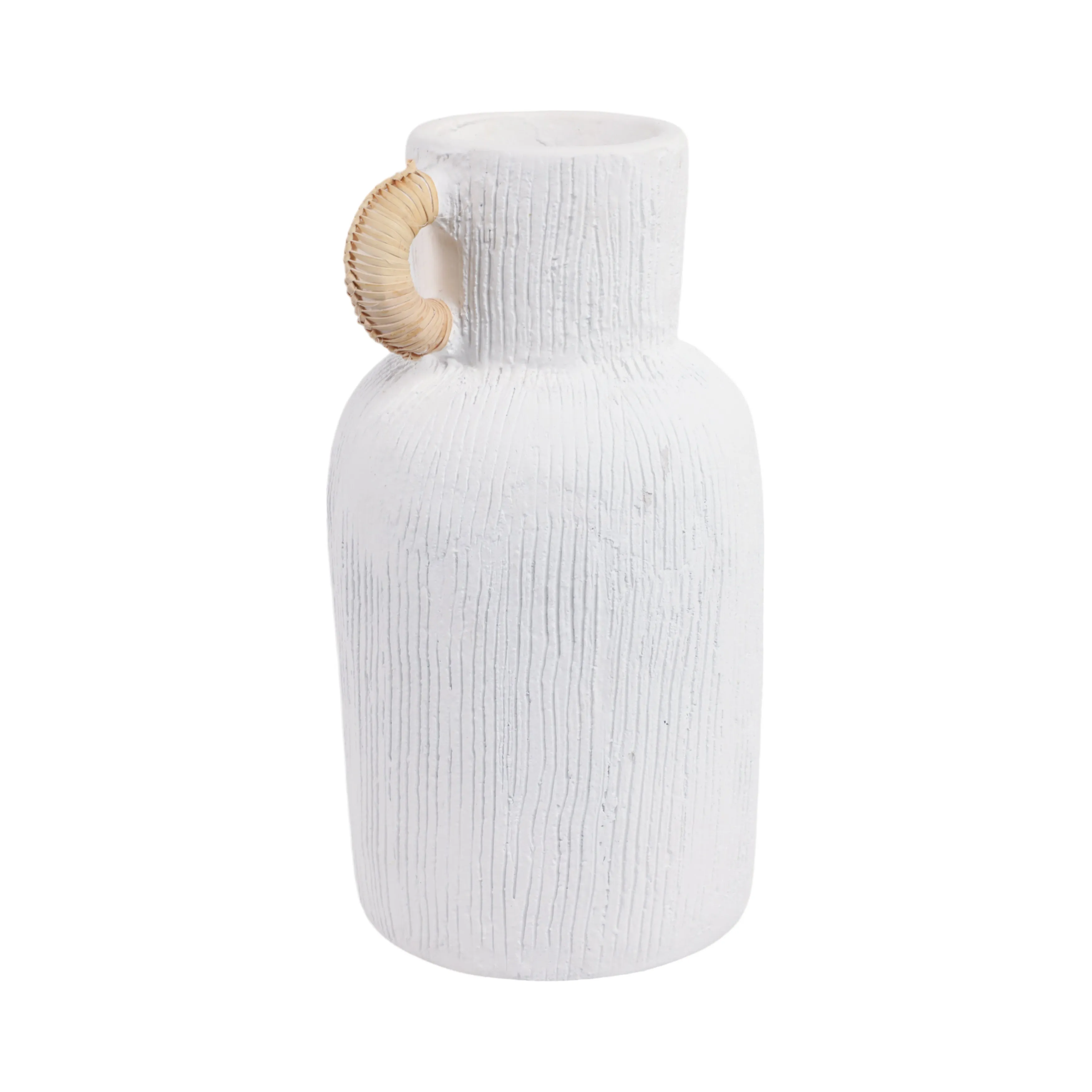 13" Textured Terracotta Vase W/rattan Handle, Wht