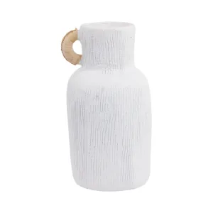 13" Textured Terracotta Vase W/rattan Handle, Wht