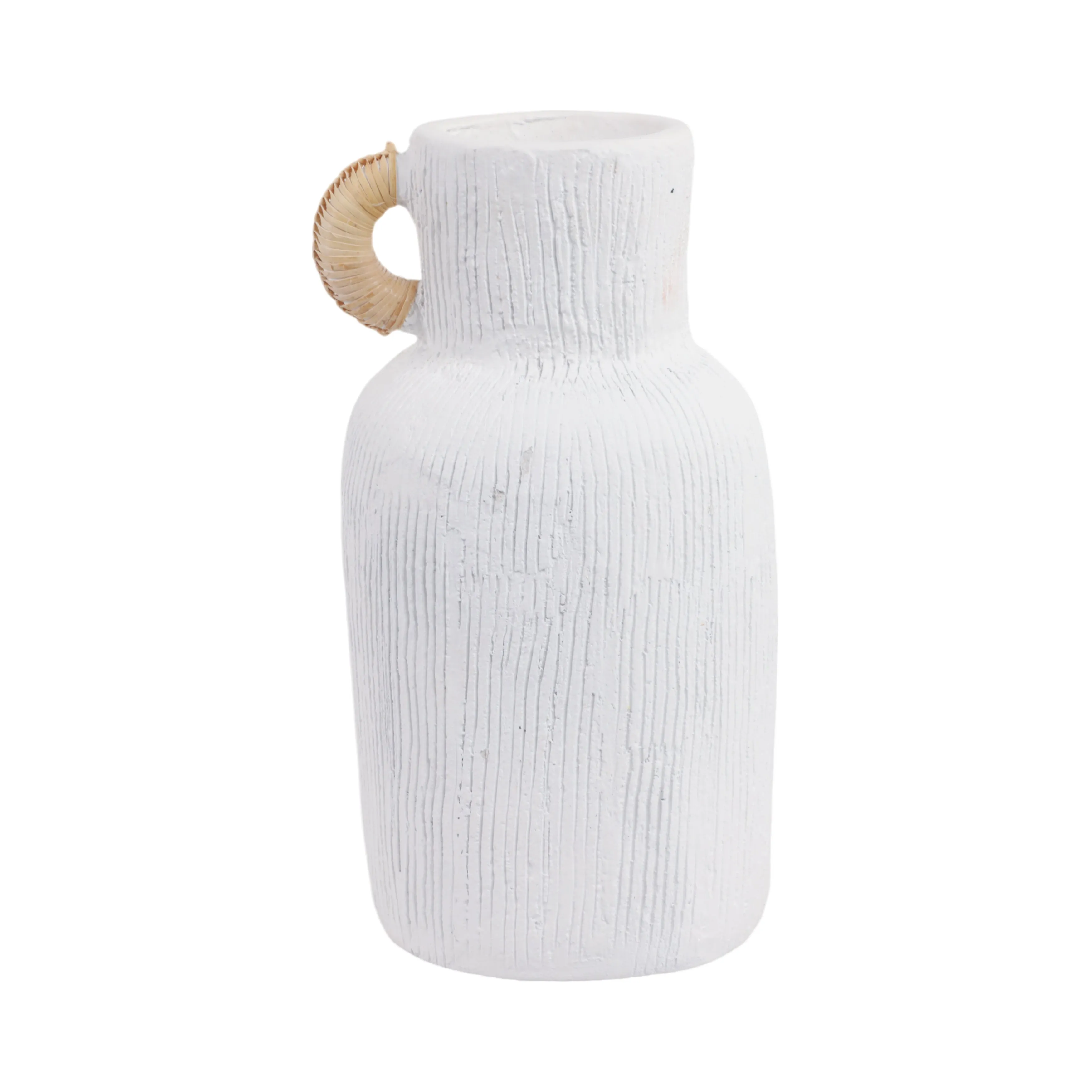 13" Textured Terracotta Vase W/rattan Handle, Wht