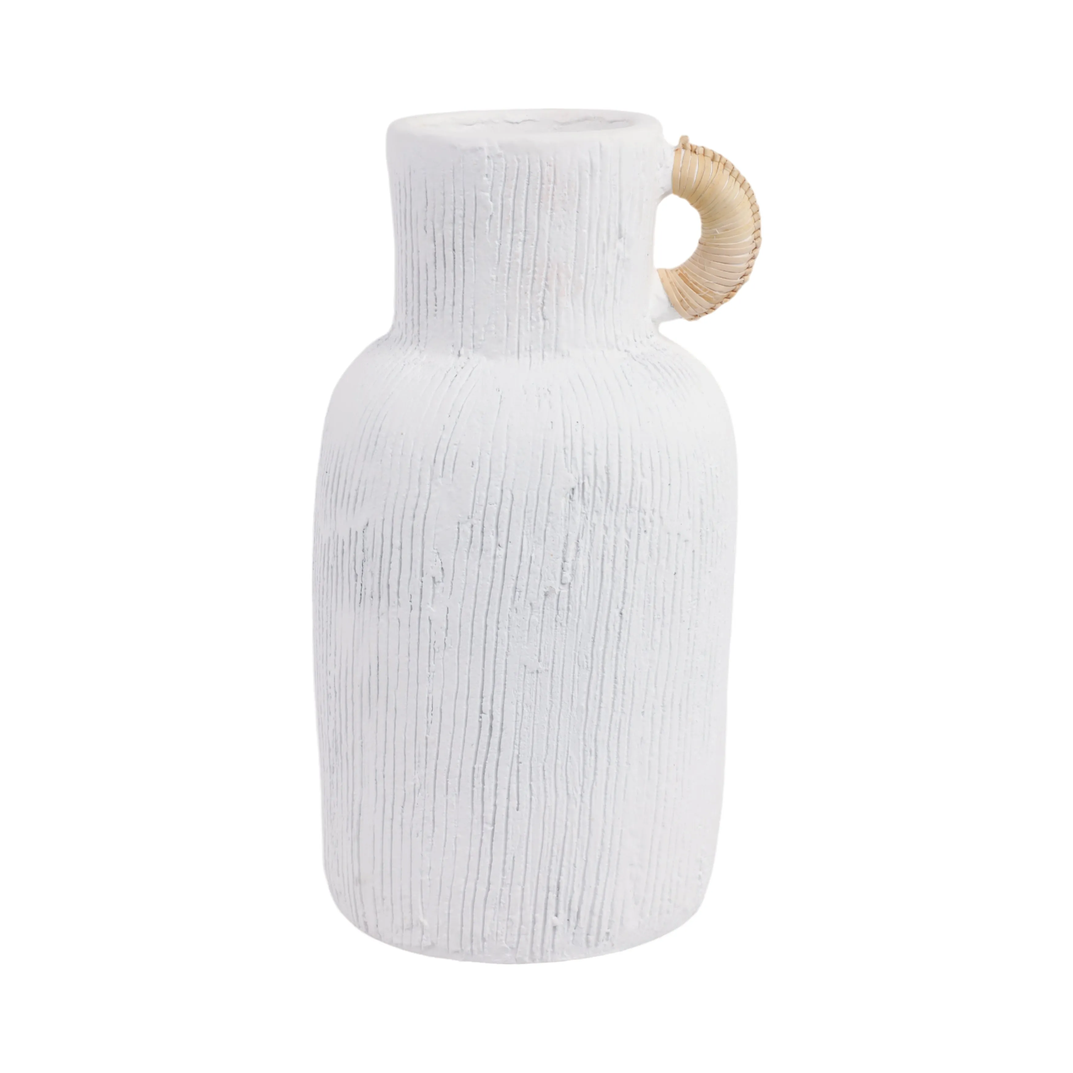 13" Textured Terracotta Vase W/rattan Handle, Wht